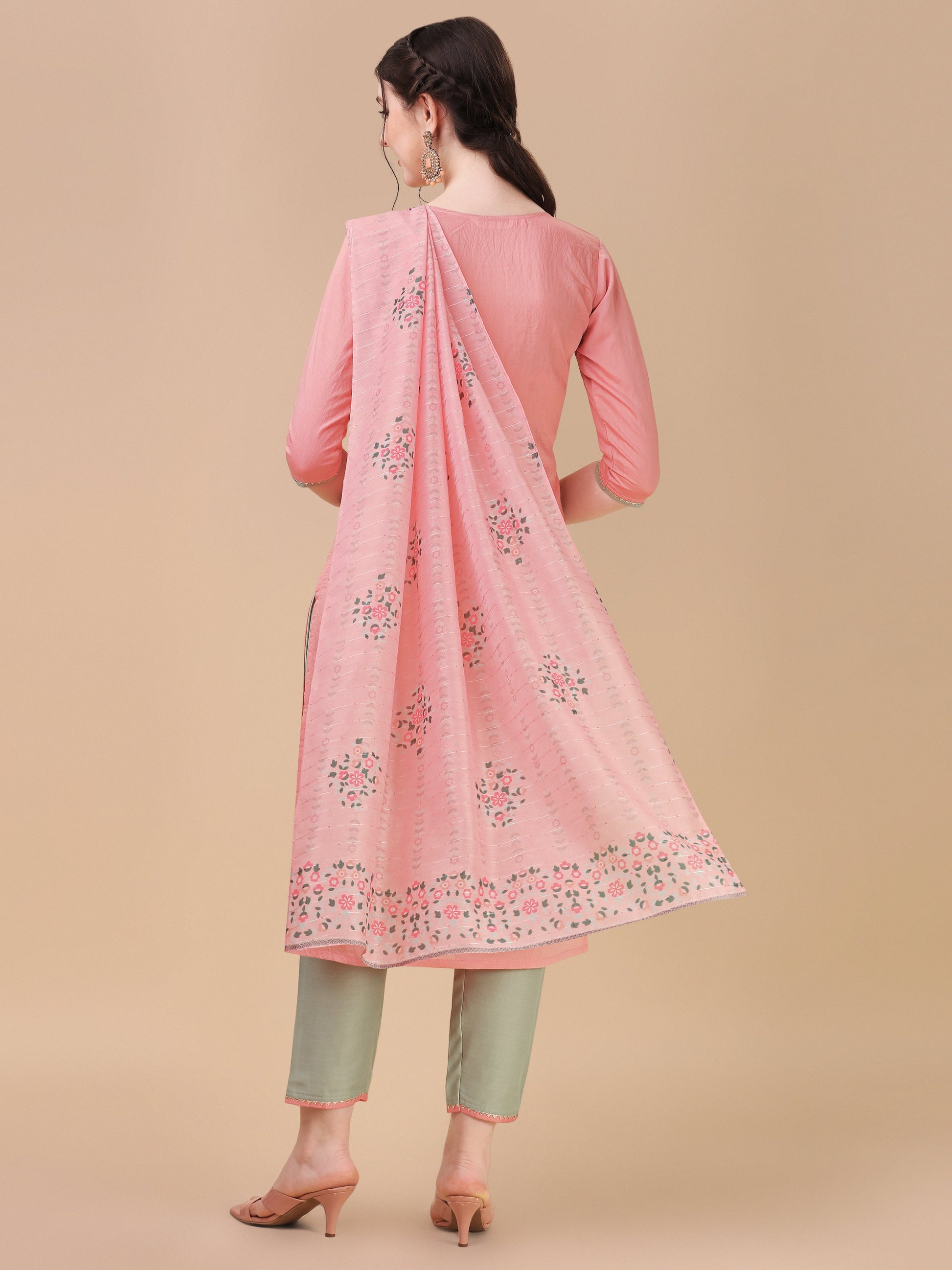 Pink Embroidered Kurta Pant & Dupatta Set, Multicolor - Hiral Fashion