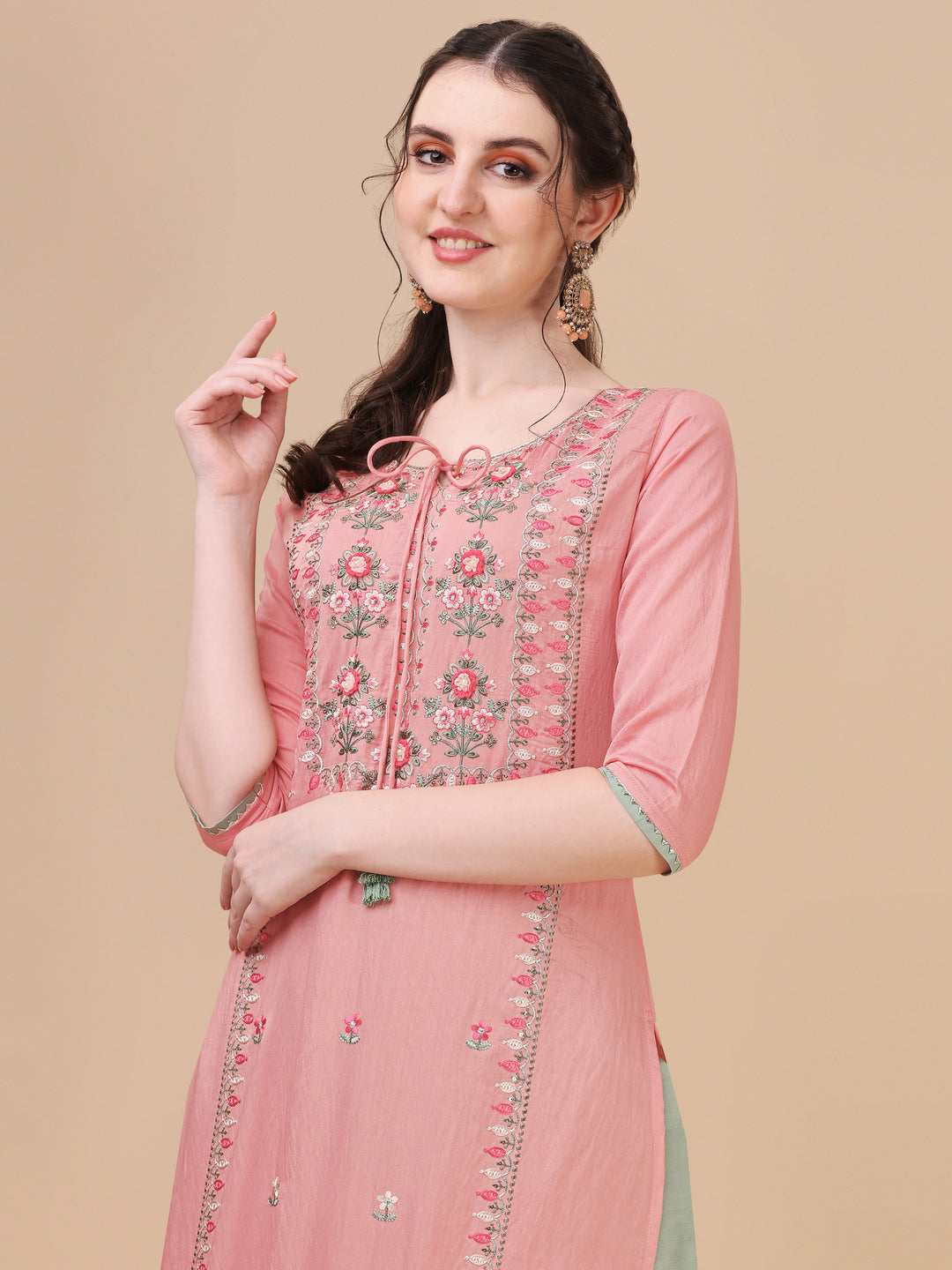 Pink Embroidered Kurta Pant & Dupatta Set, Multicolor - Hiral Fashion