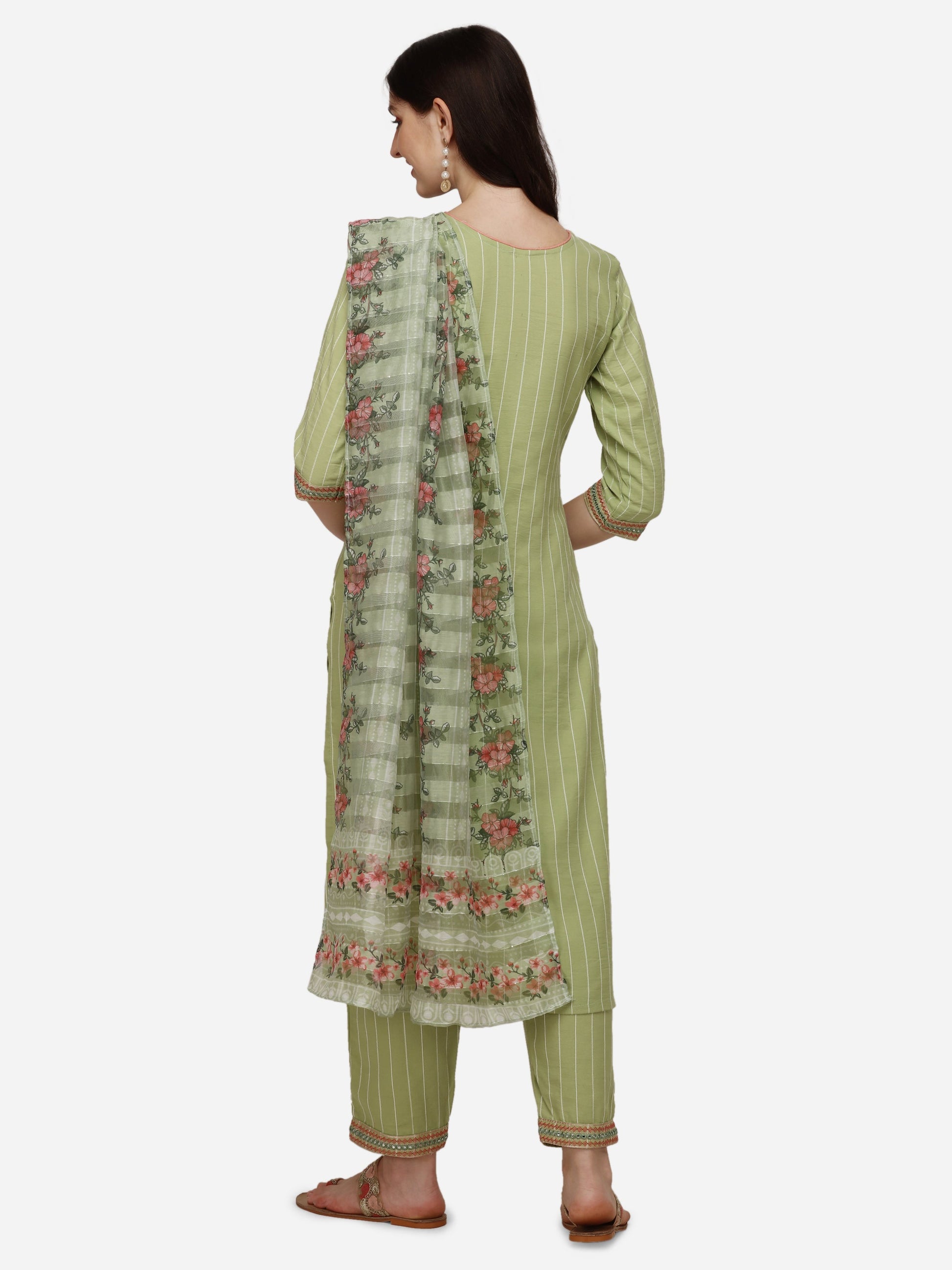 Embroidered Kurta With Pant & Dupatta Set, Multicolor - Hiral Fashion