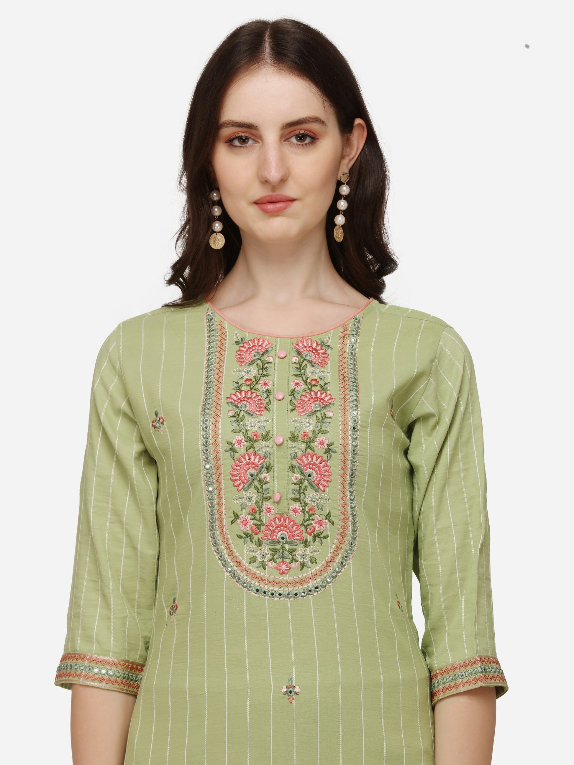 Embroidered Kurta With Pant & Dupatta Set, Multicolor - Hiral Fashion