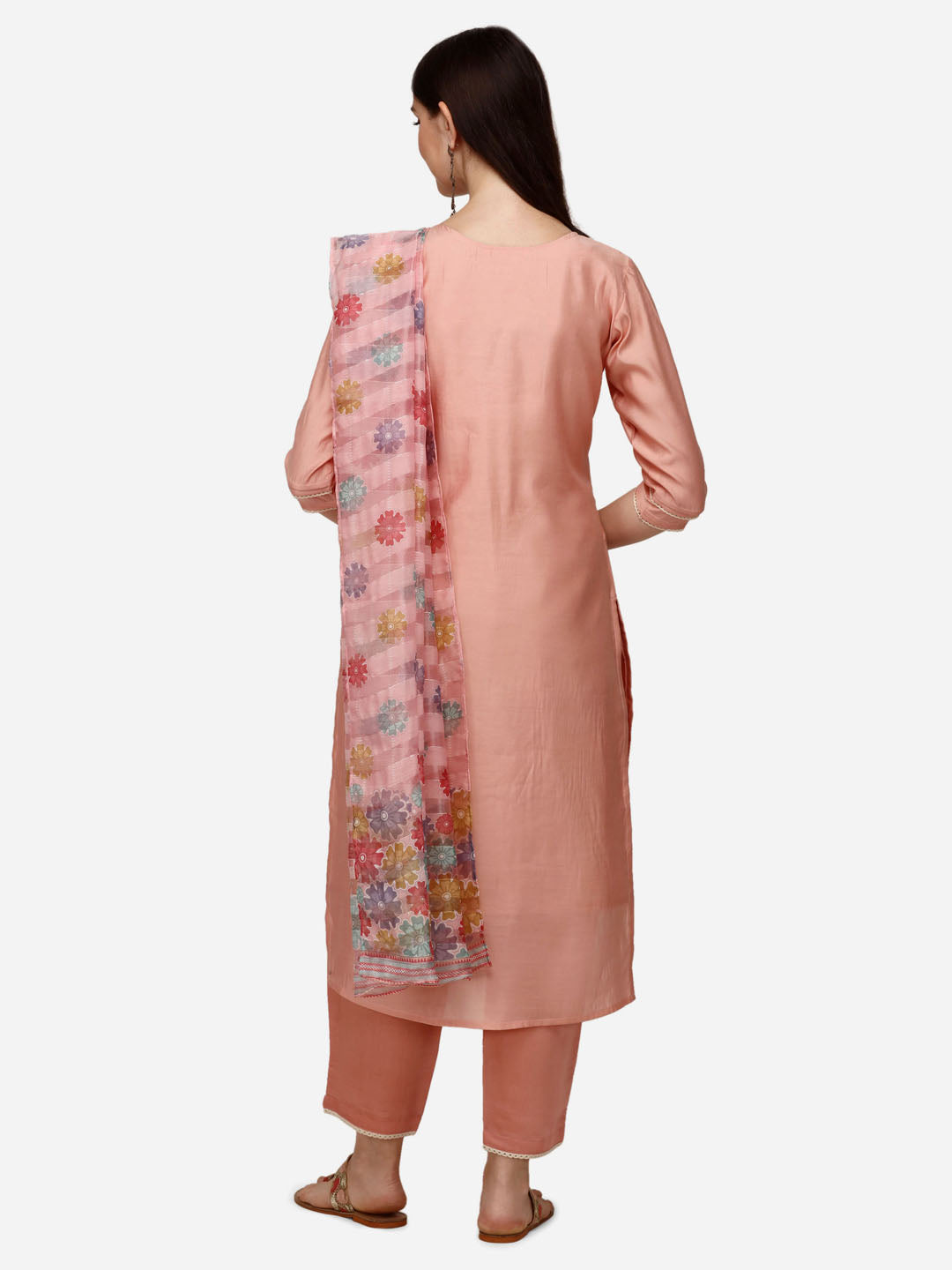 Hand Embroidered Kurta With Pant & Printed Dupatta Set, Multicolor - Hiral Fashion