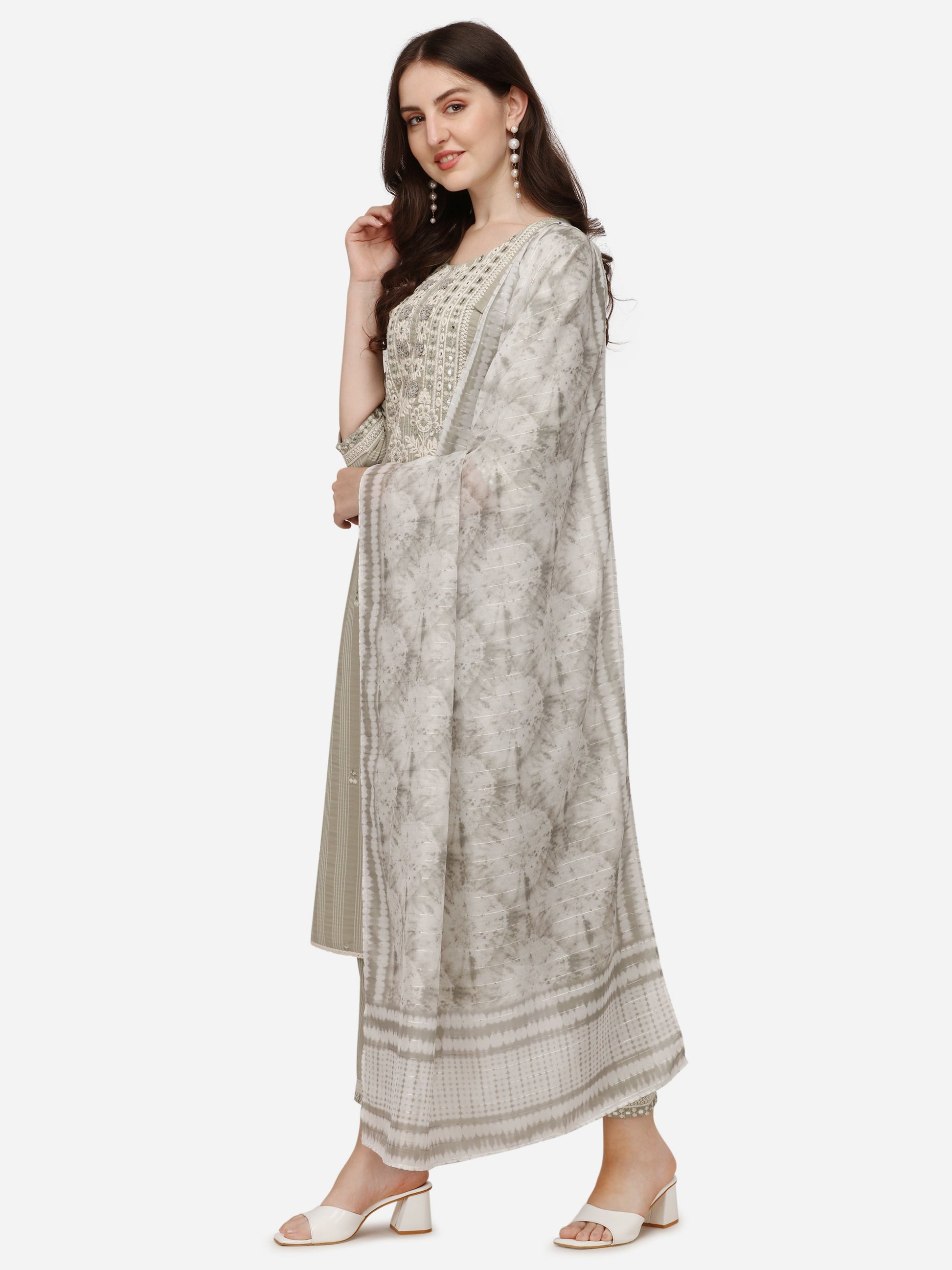 Floral Embroidered & Thread Work Kurta With Pant & Dupatta Set, Multicolor - Hiral Fashion