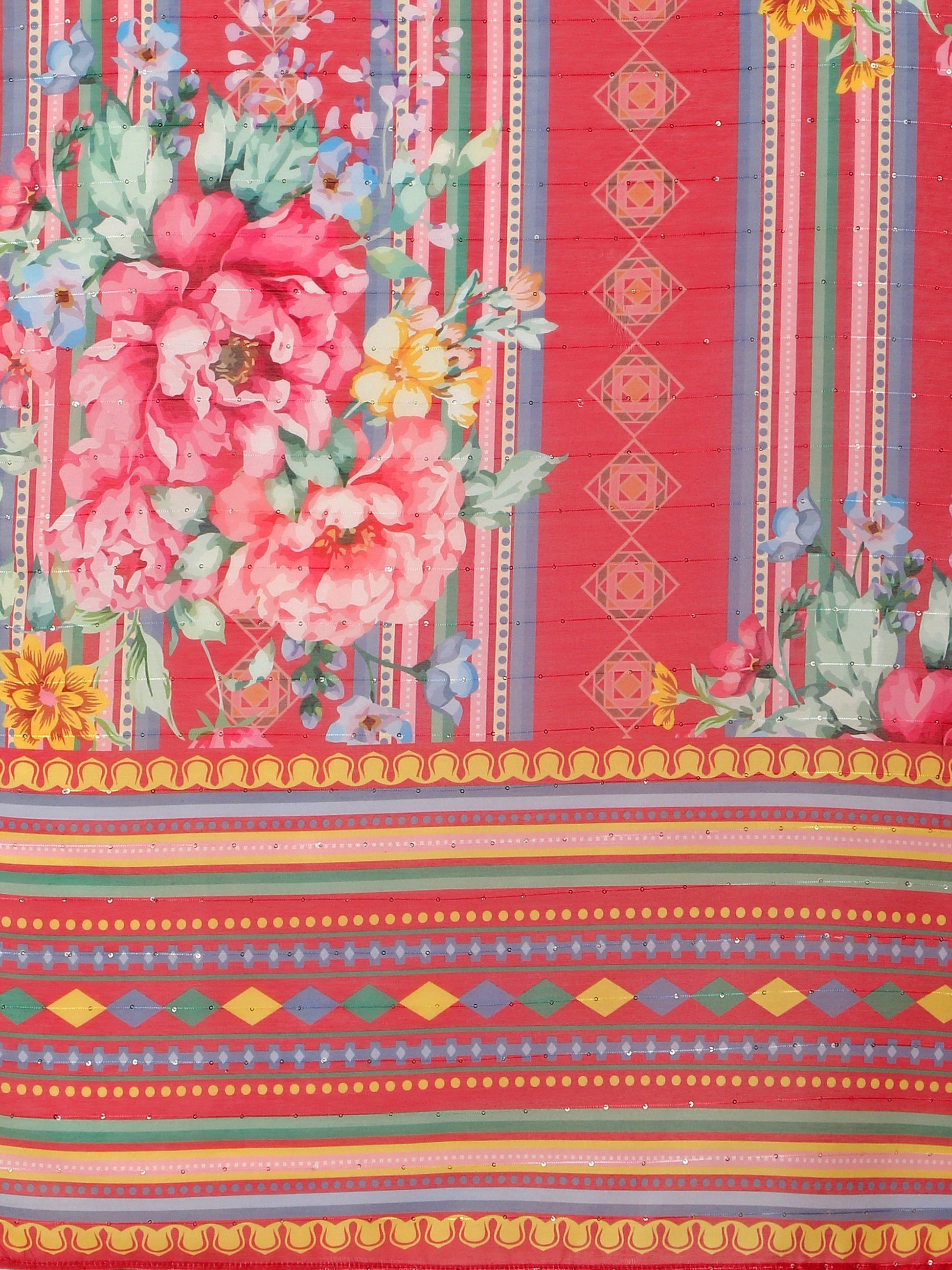 Embroidered Kurta With Pant & Printed Dupatta Set, Multicolor - Hiral Fashion