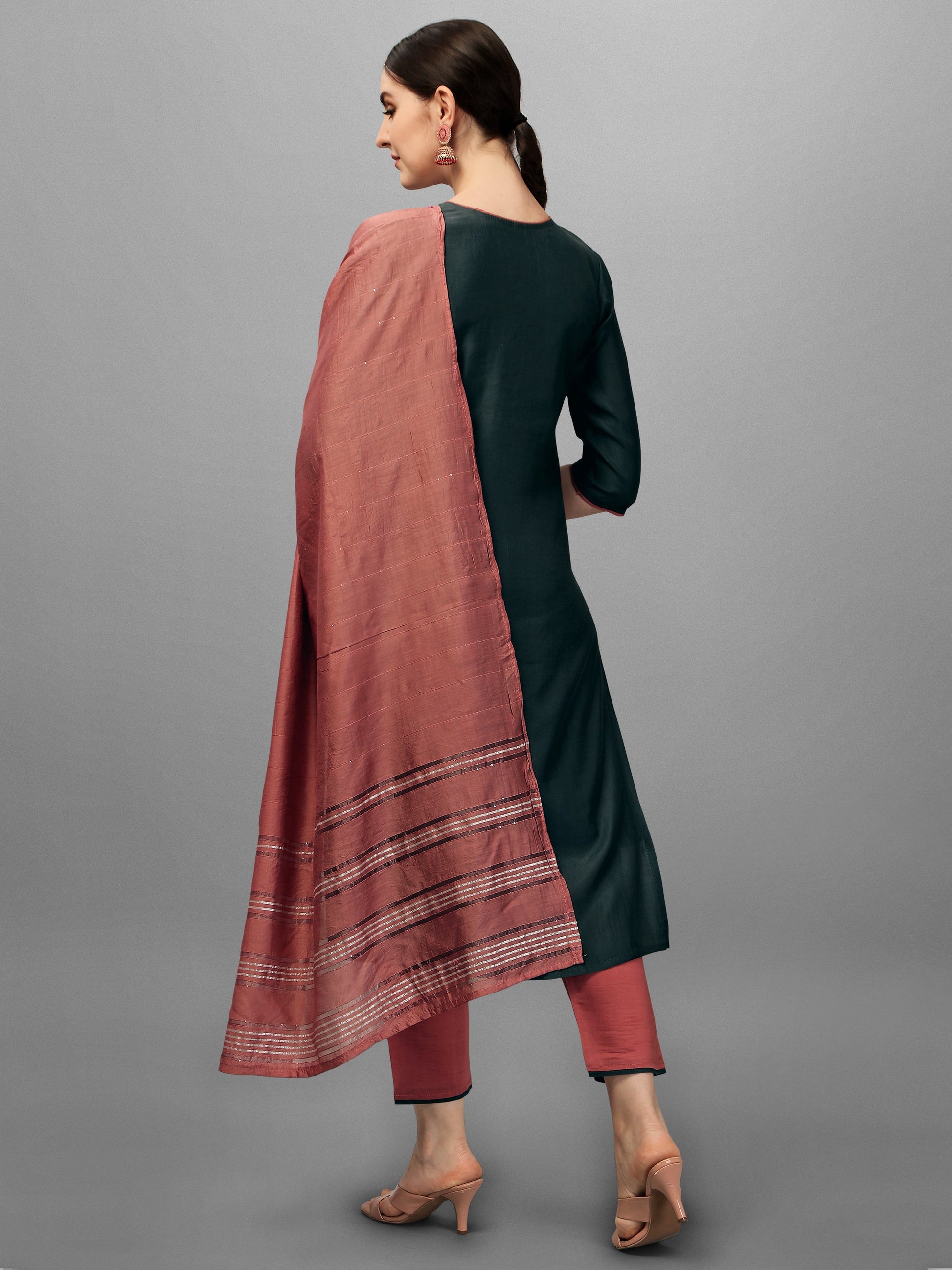 Embroidered Kurta With Pant & Dupatta Set, Multicolor - Hiral Fashion