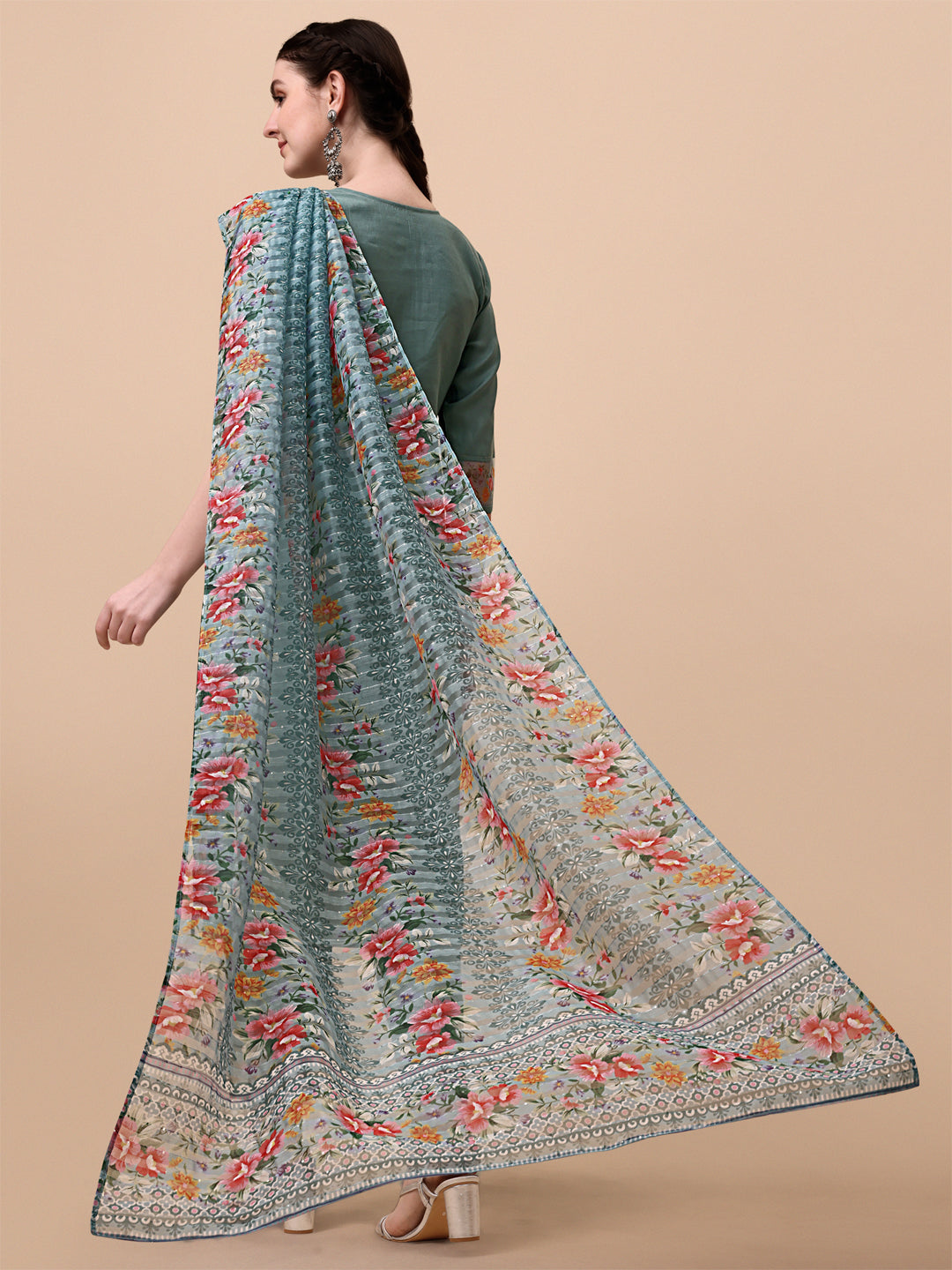 Embroidered Kurta With Pant And Printed Dupatta Set, Multicolor - Hiral Fashion