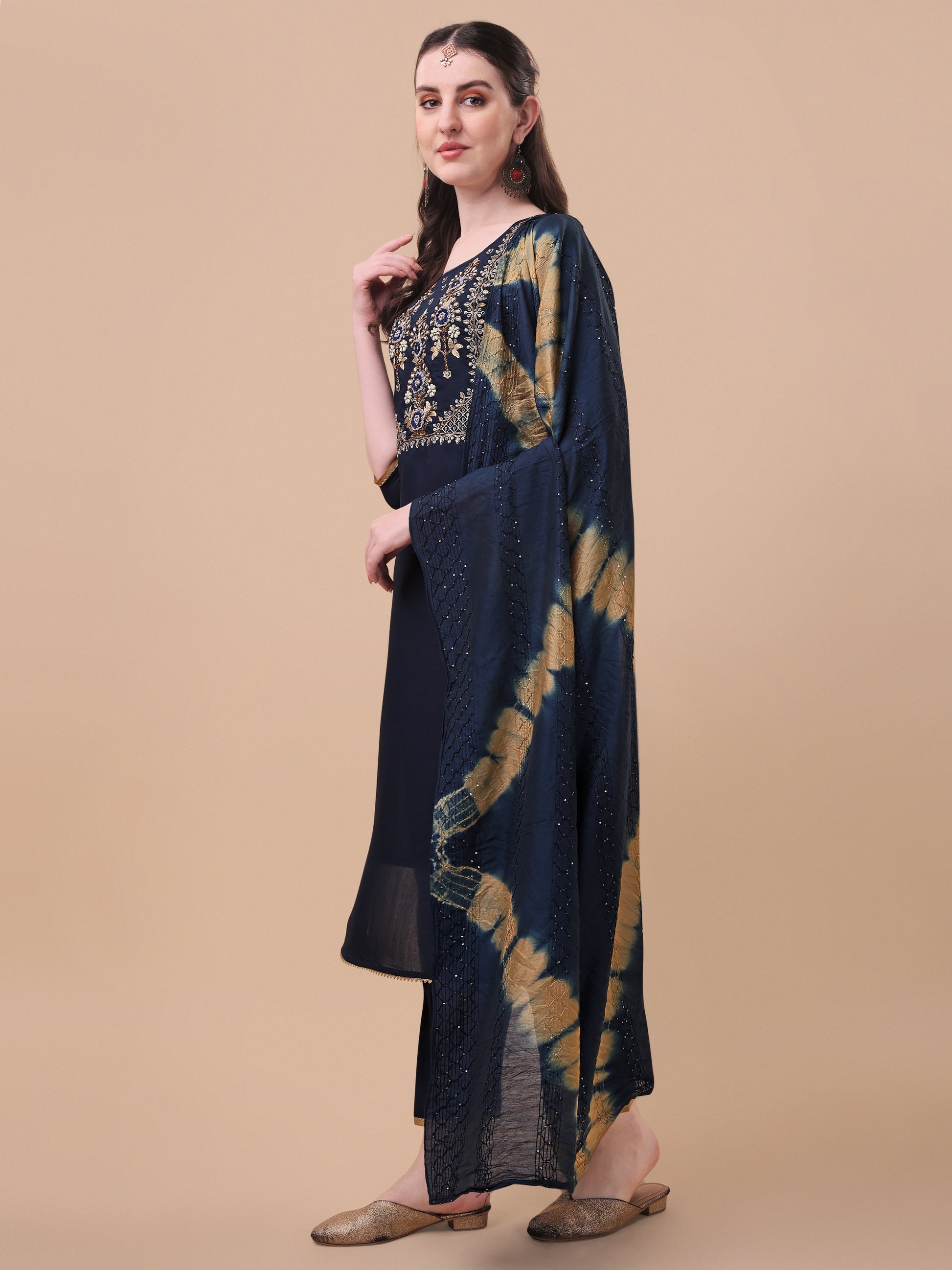 Embroidered Kurta , Pant & Dupatta Set, Multicolor - Hiral Fashion