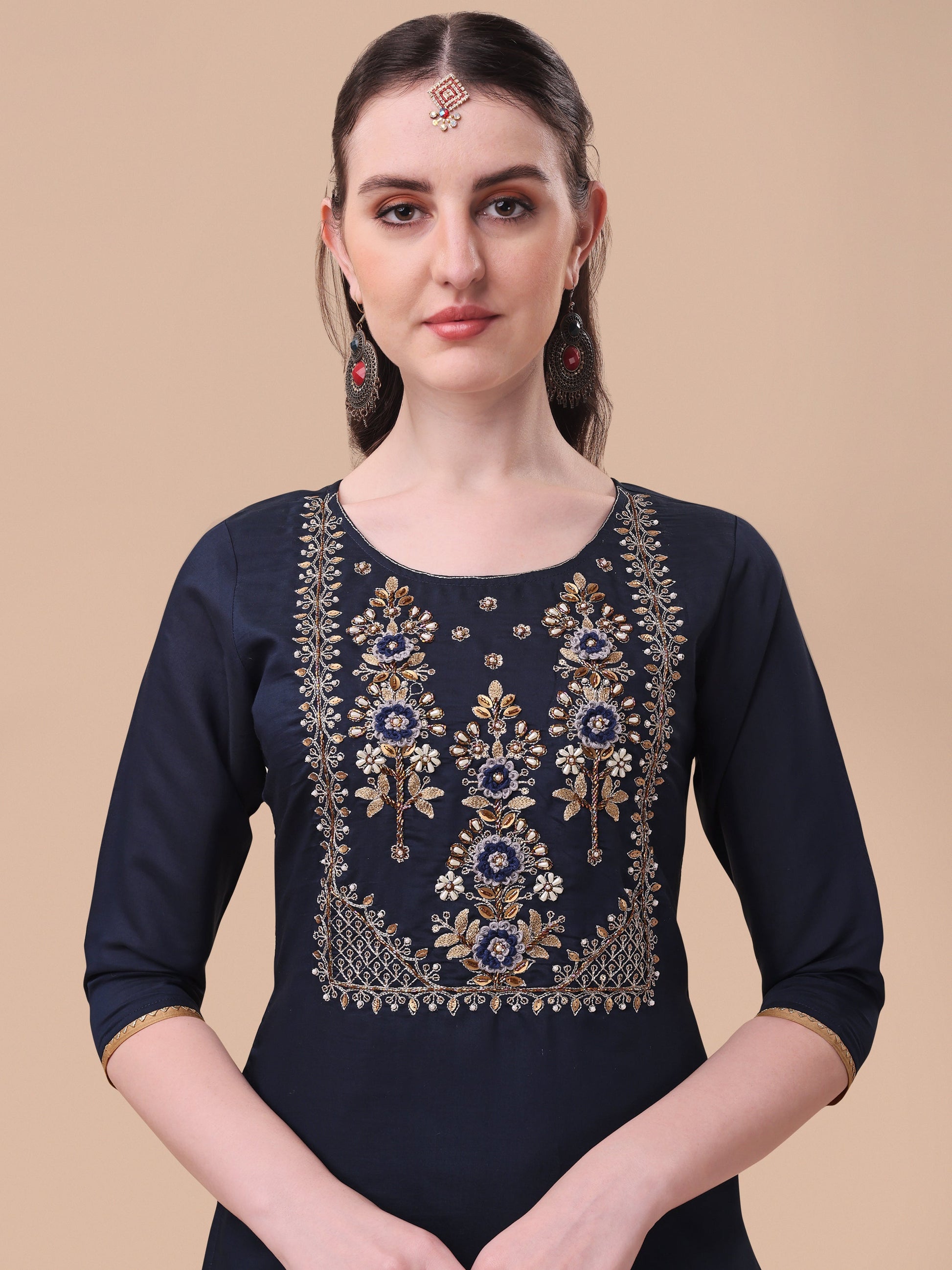 Embroidered Kurta , Pant & Dupatta Set, Multicolor - Hiral Fashion