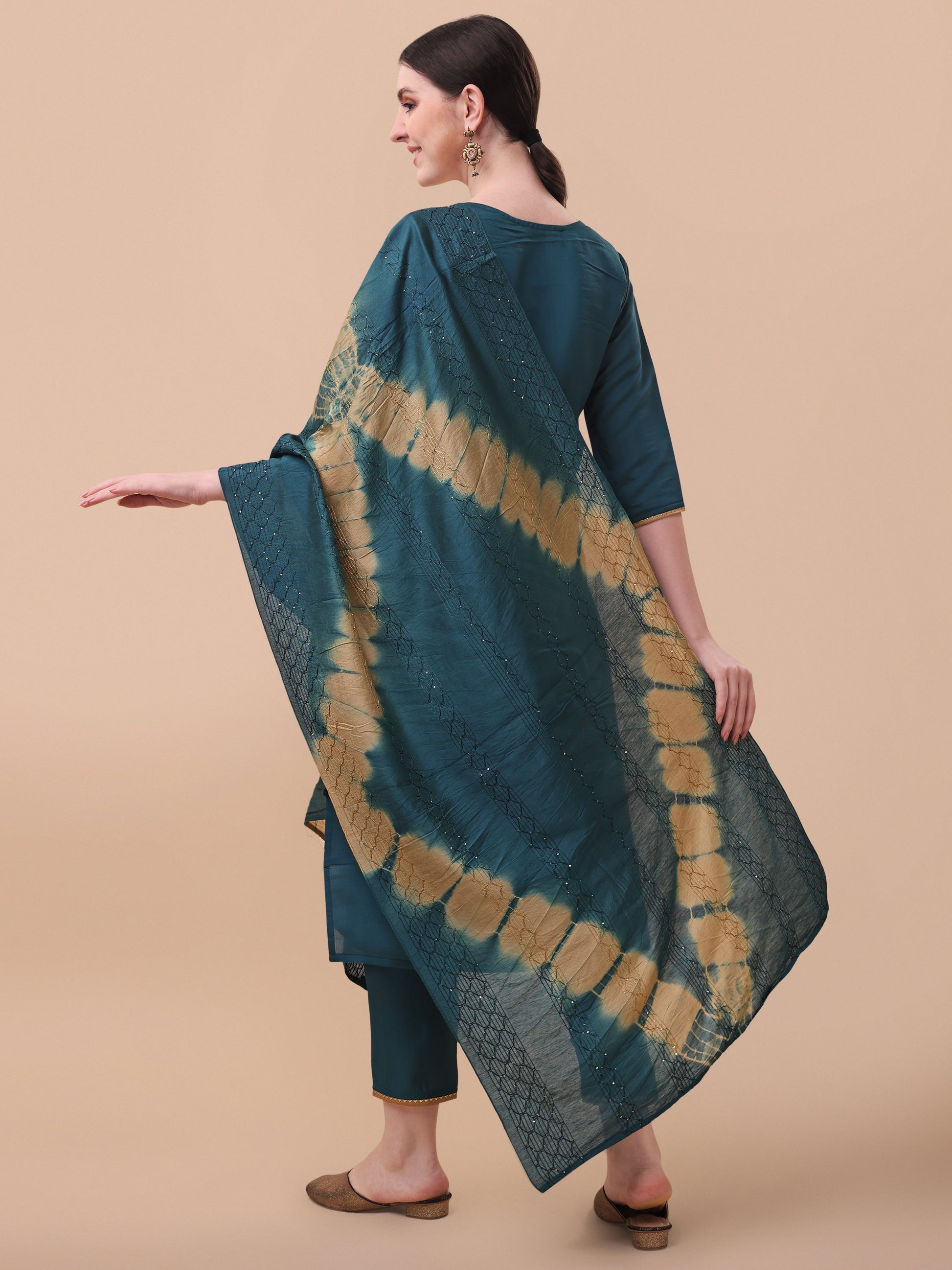 Embroidered Kurta With Pant& Dupatta Set, Multicolor - Hiral Fashion