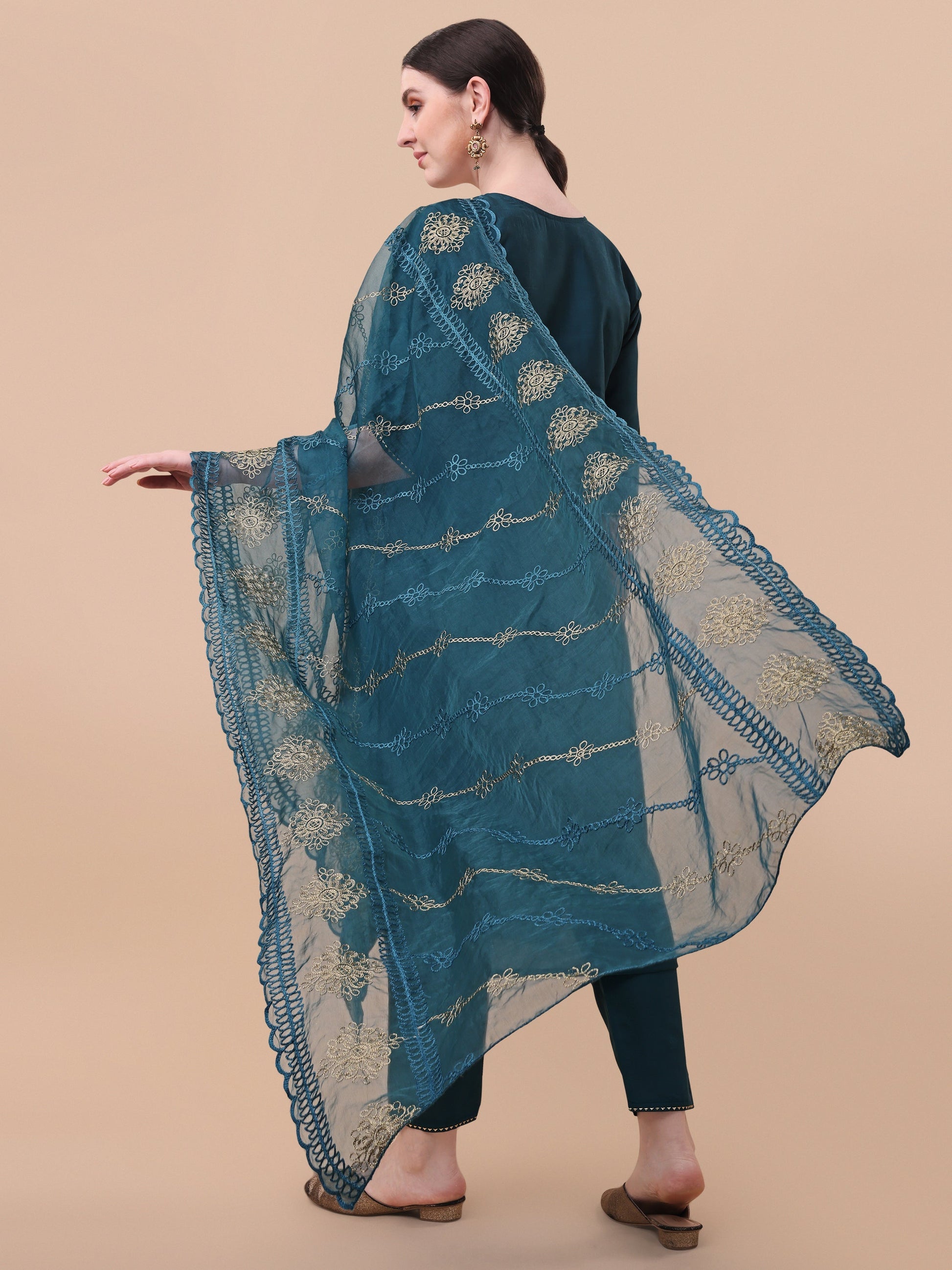 Embroidered Kurta With Pant & Dupatta Set, Multicolor - Hiral Fashion