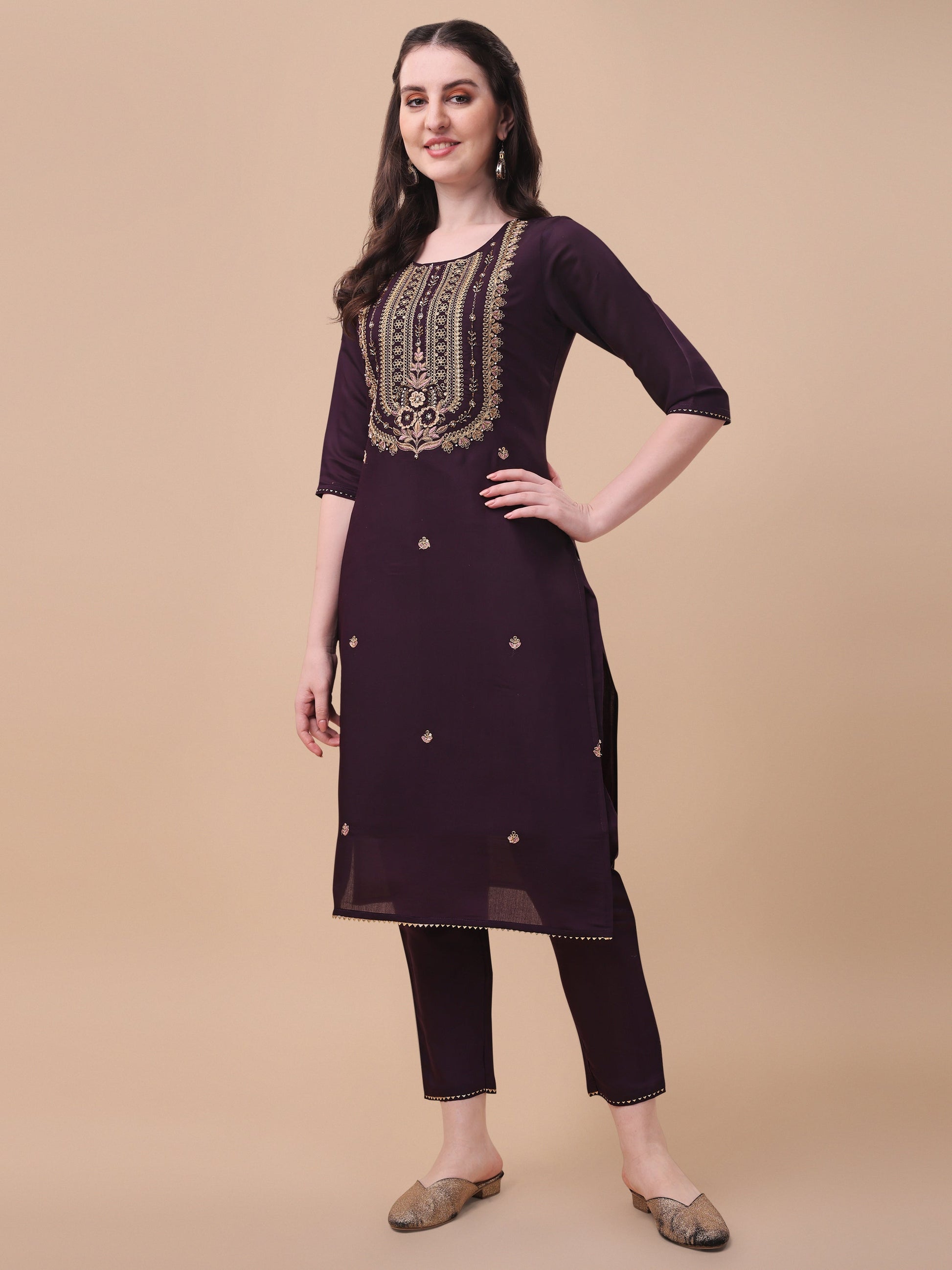 Embroidered Kurta With Pant & Dupatta Set, Multicolor - Hiral Fashion