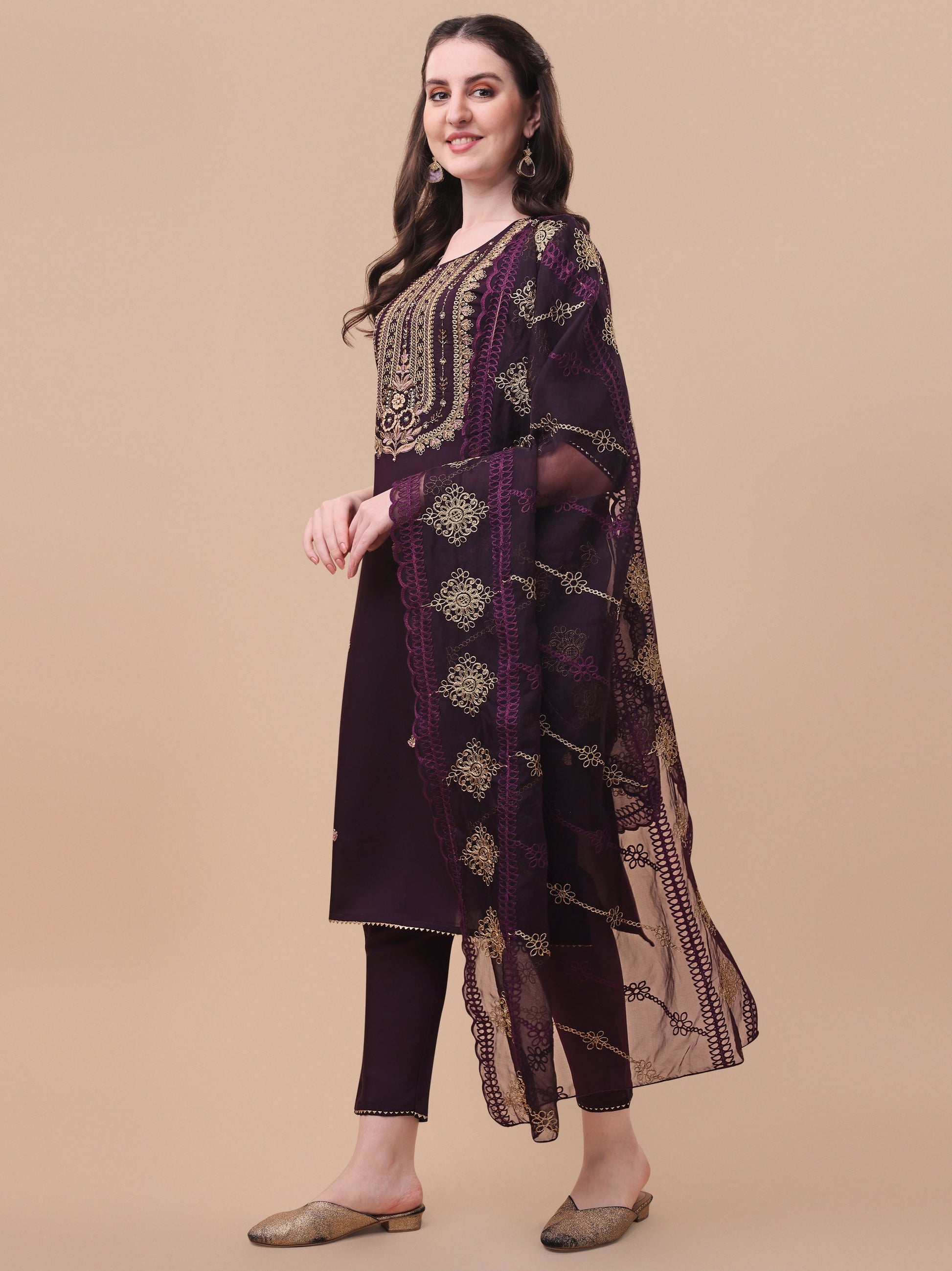 Embroidered Kurta With Pant & Dupatta Set, Multicolor - Hiral Fashion