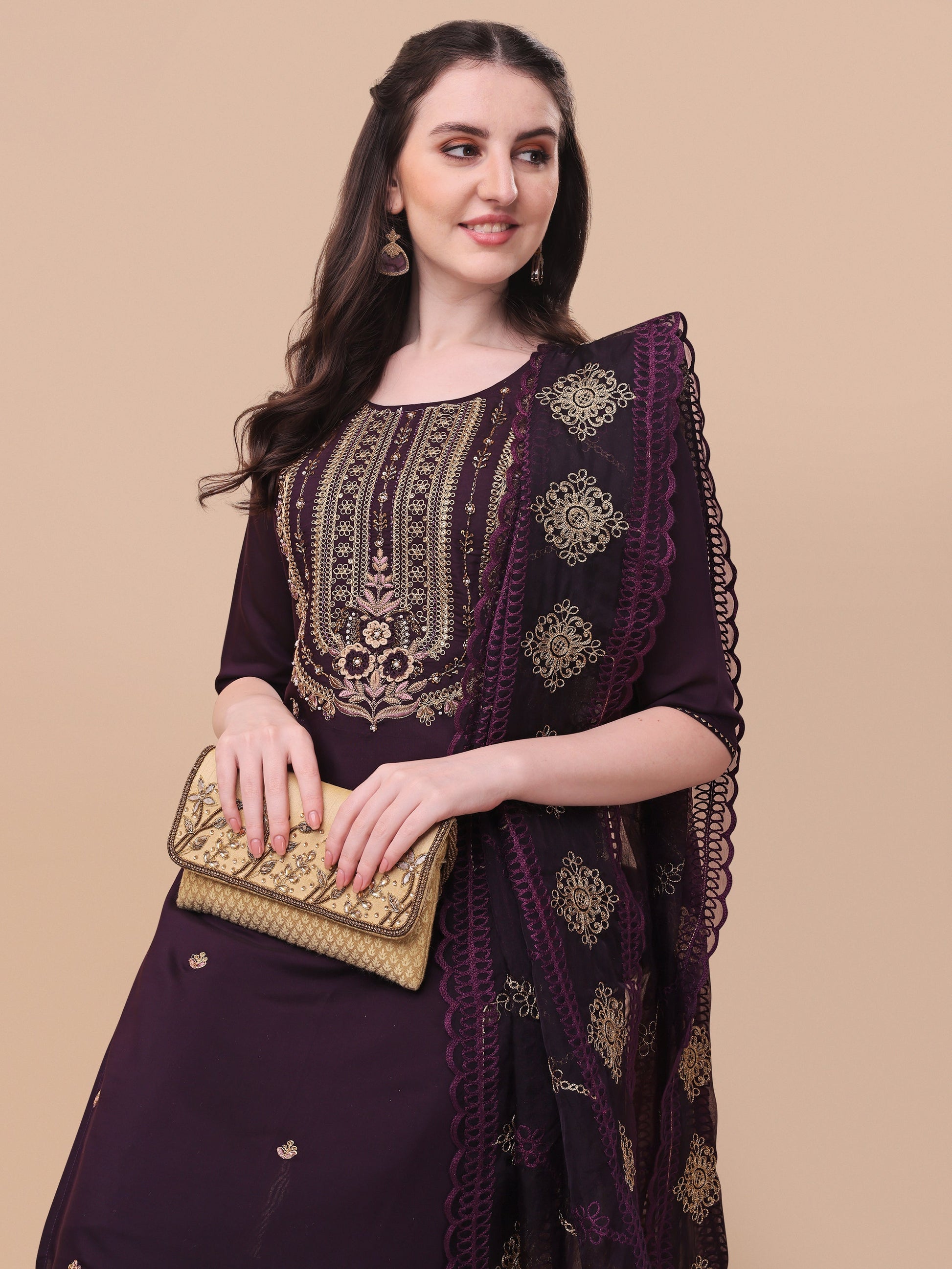 Embroidered Kurta With Pant & Dupatta Set, Multicolor - Hiral Fashion