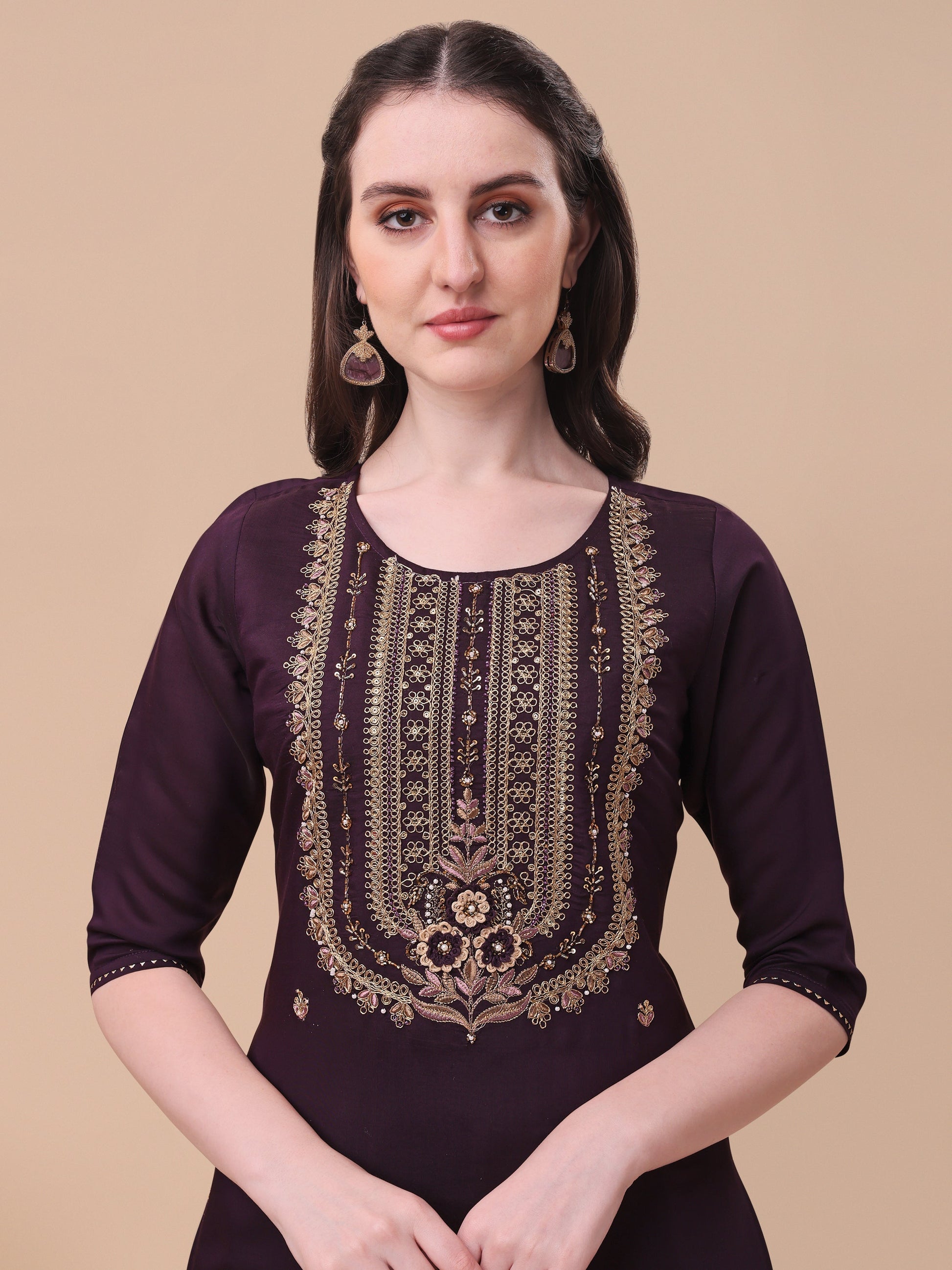 Embroidered Kurta With Pant & Dupatta Set, Multicolor - Hiral Fashion