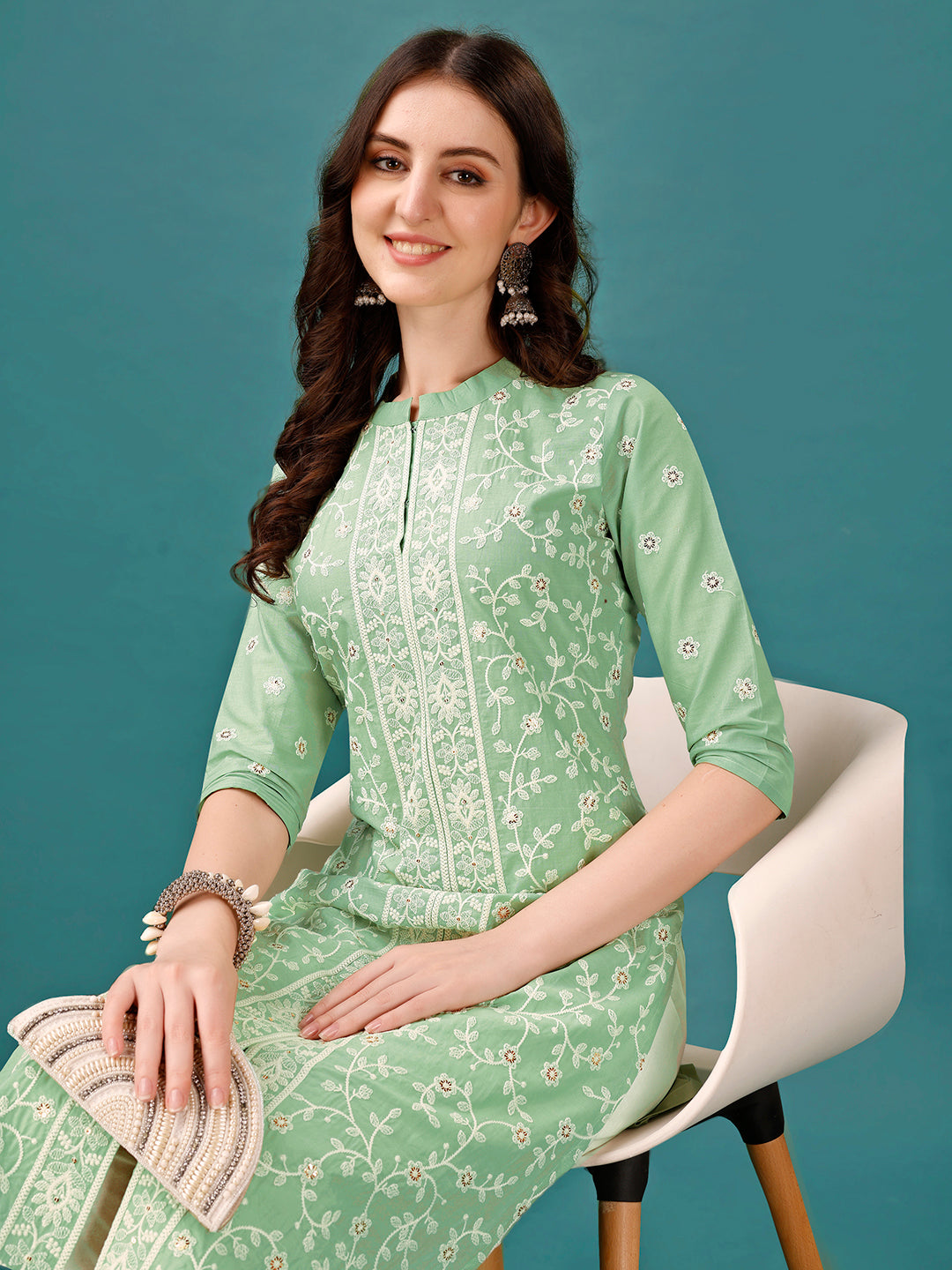 Lucknowi Embroidered Pure Cotton Mal Kurta With Designer Pant, Multicolor - Hiral Fashion