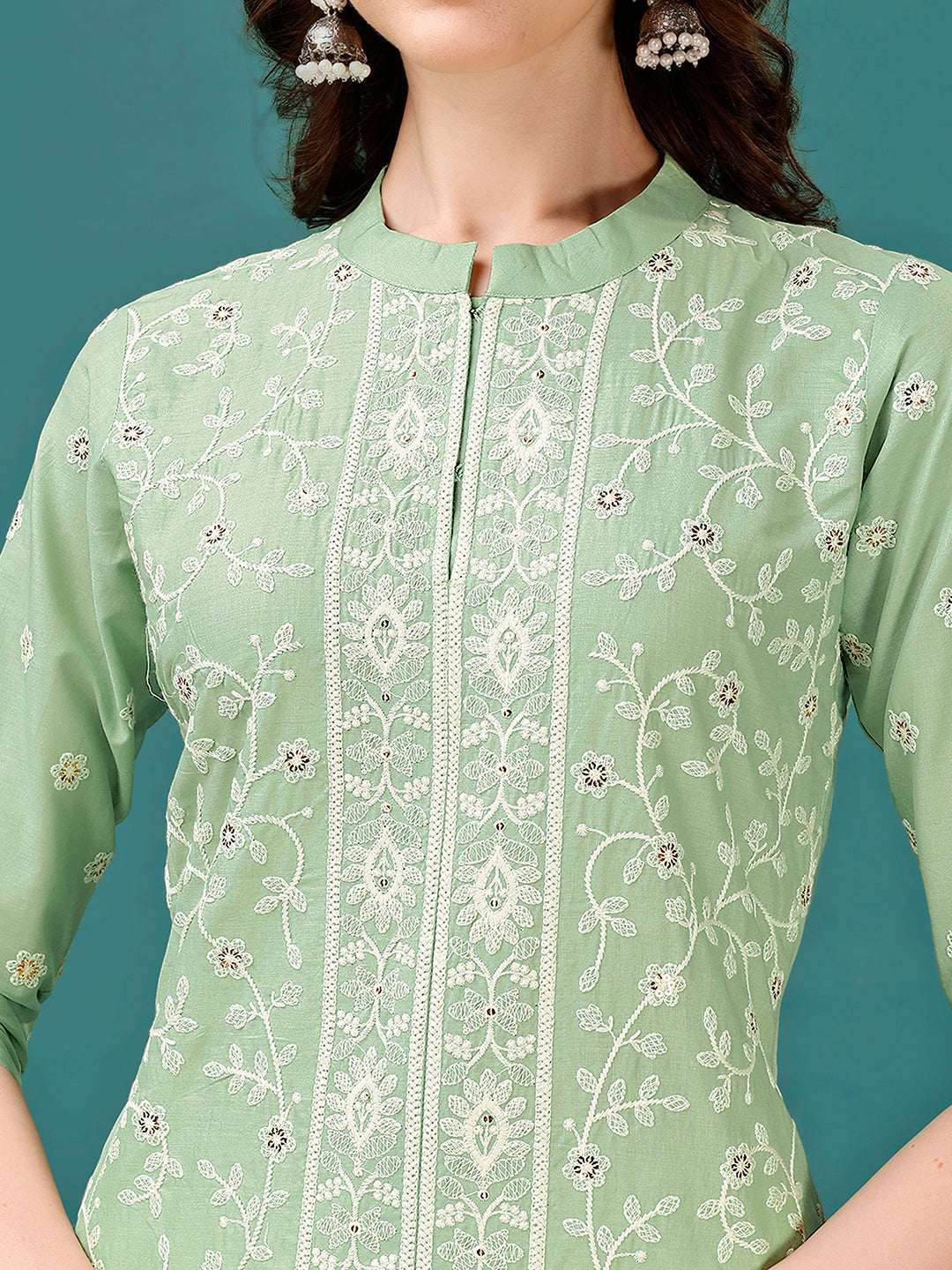 Lucknowi Embroidered Pure Cotton Mal Kurta With Designer Pant, Multicolor - Hiral Fashion