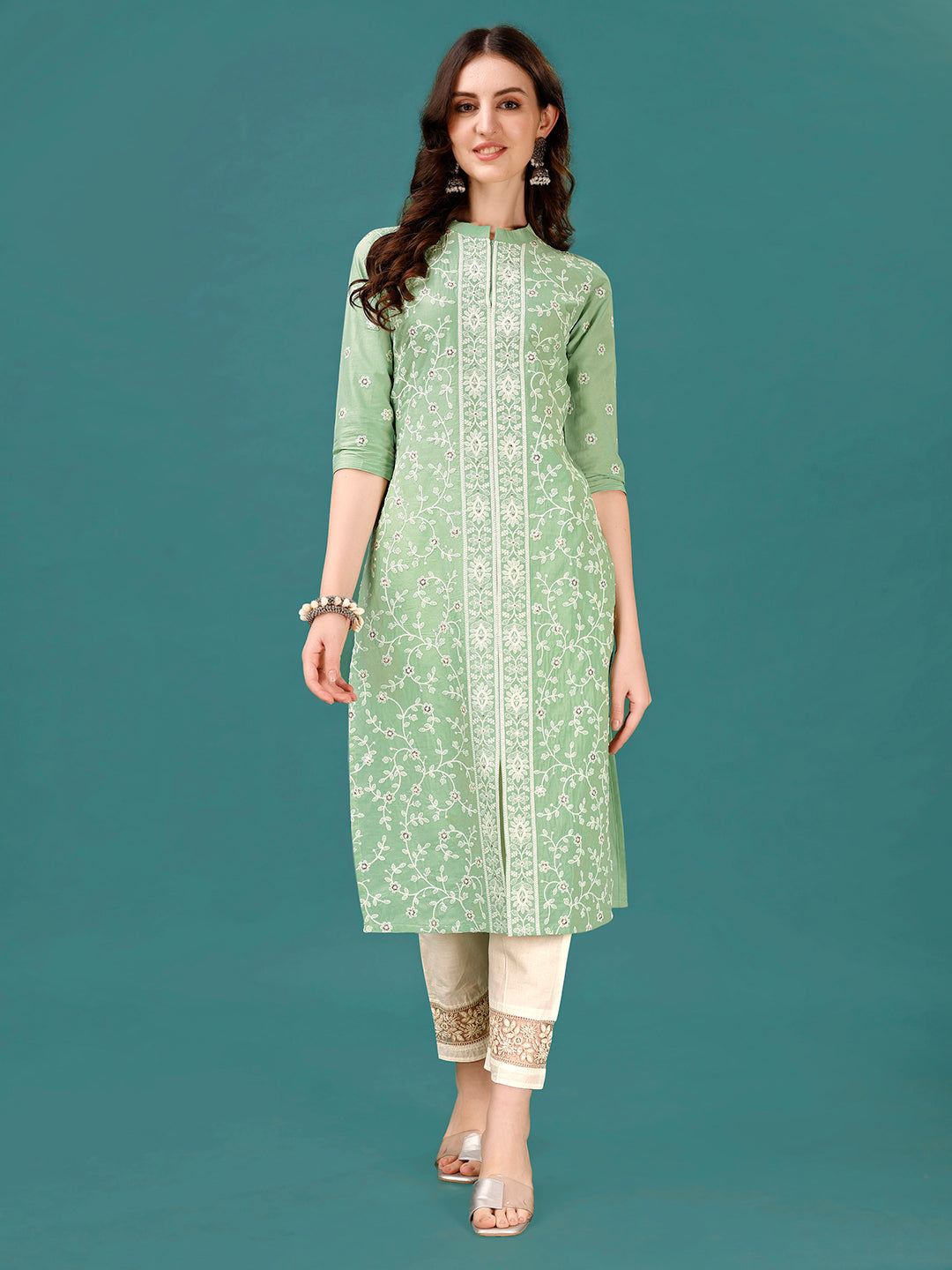Lucknowi Embroidered Pure Cotton Mal Kurta With Designer Pant, Multicolor - Hiral Fashion