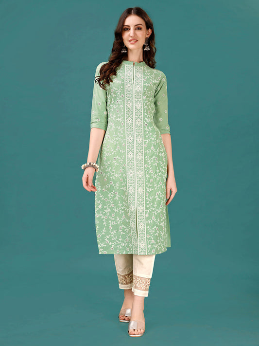 Lucknowi Embroidered Pure Cotton Mal Kurta With Designer Pant, Multicolor - Hiral Fashion