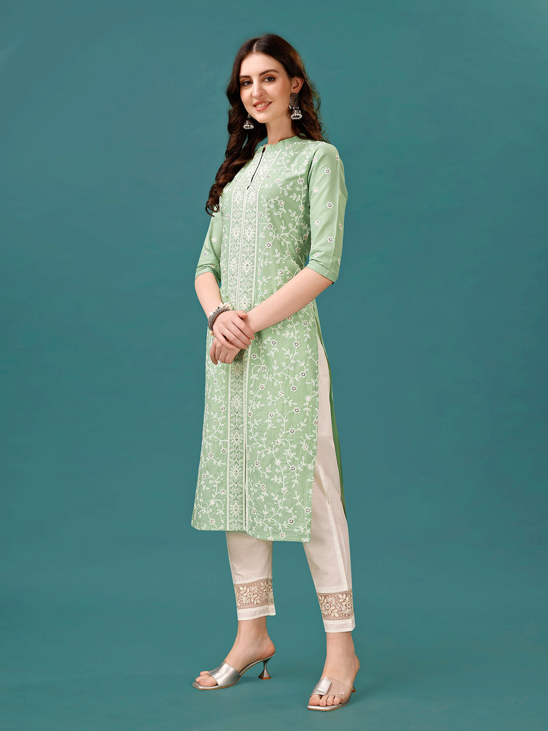 Lucknowi Embroidered Pure Cotton Mal Kurta With Designer Pant, Multicolor - Hiral Fashion