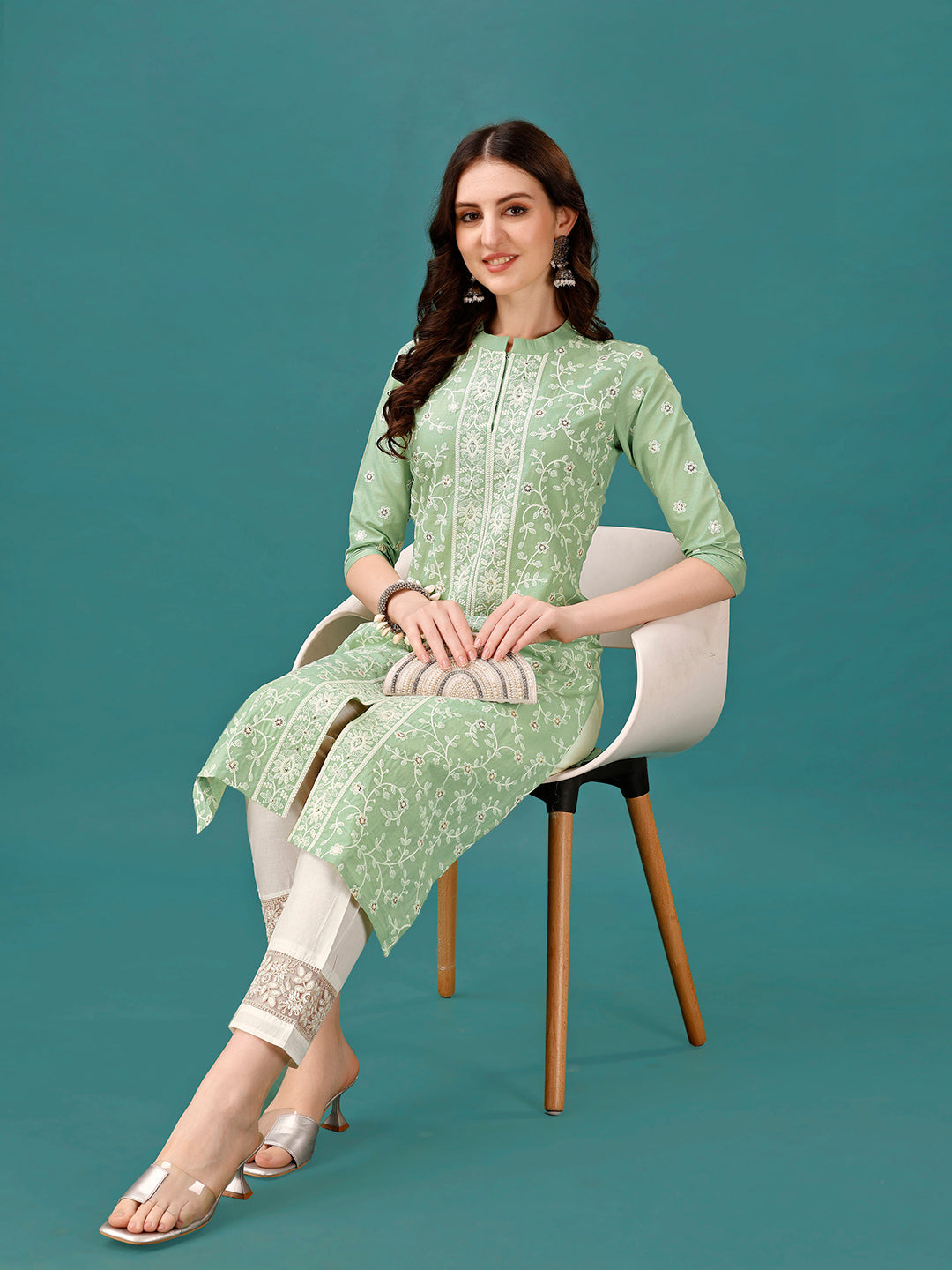 Lucknowi Embroidered Pure Cotton Mal Kurta With Designer Pant, Multicolor - Hiral Fashion