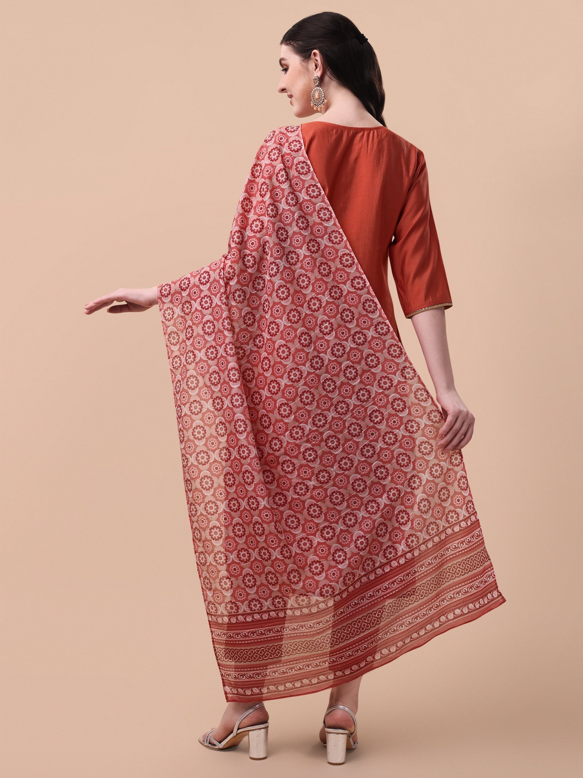 Embroidered Kurta With Pant And Printed Dupatta Set, Multicolor - Hiral Fashion
