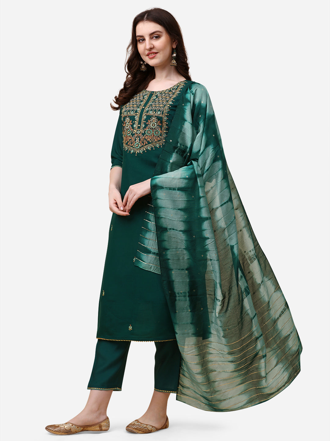 Embroidered Kurta With Pant And Dupatta Set, Multicolor - Hiral Fashion