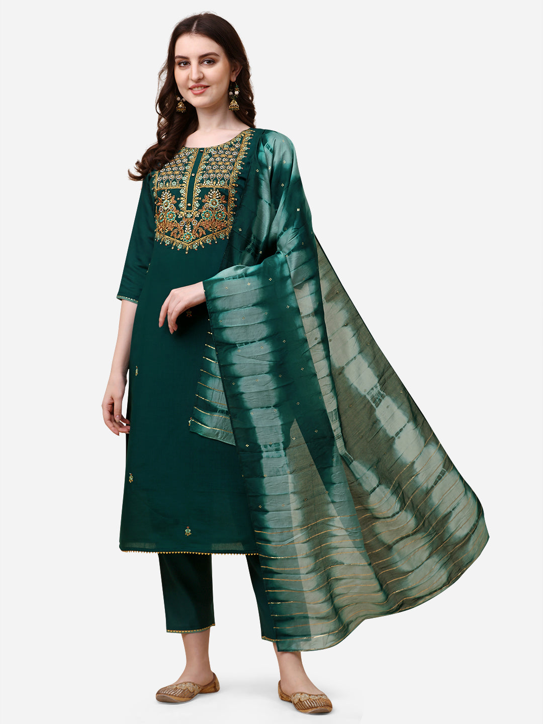 Embroidered Kurta With Pant And Dupatta Set, Multicolor - Hiral Fashion