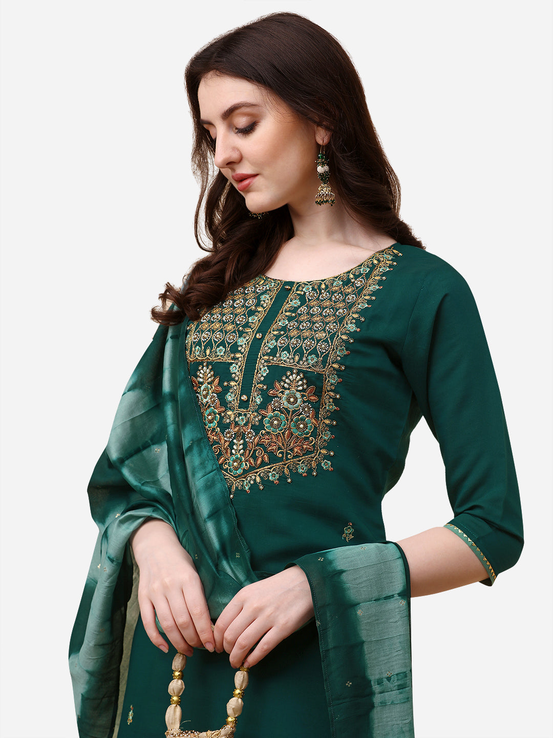 Embroidered Kurta With Pant And Dupatta Set, Multicolor - Hiral Fashion