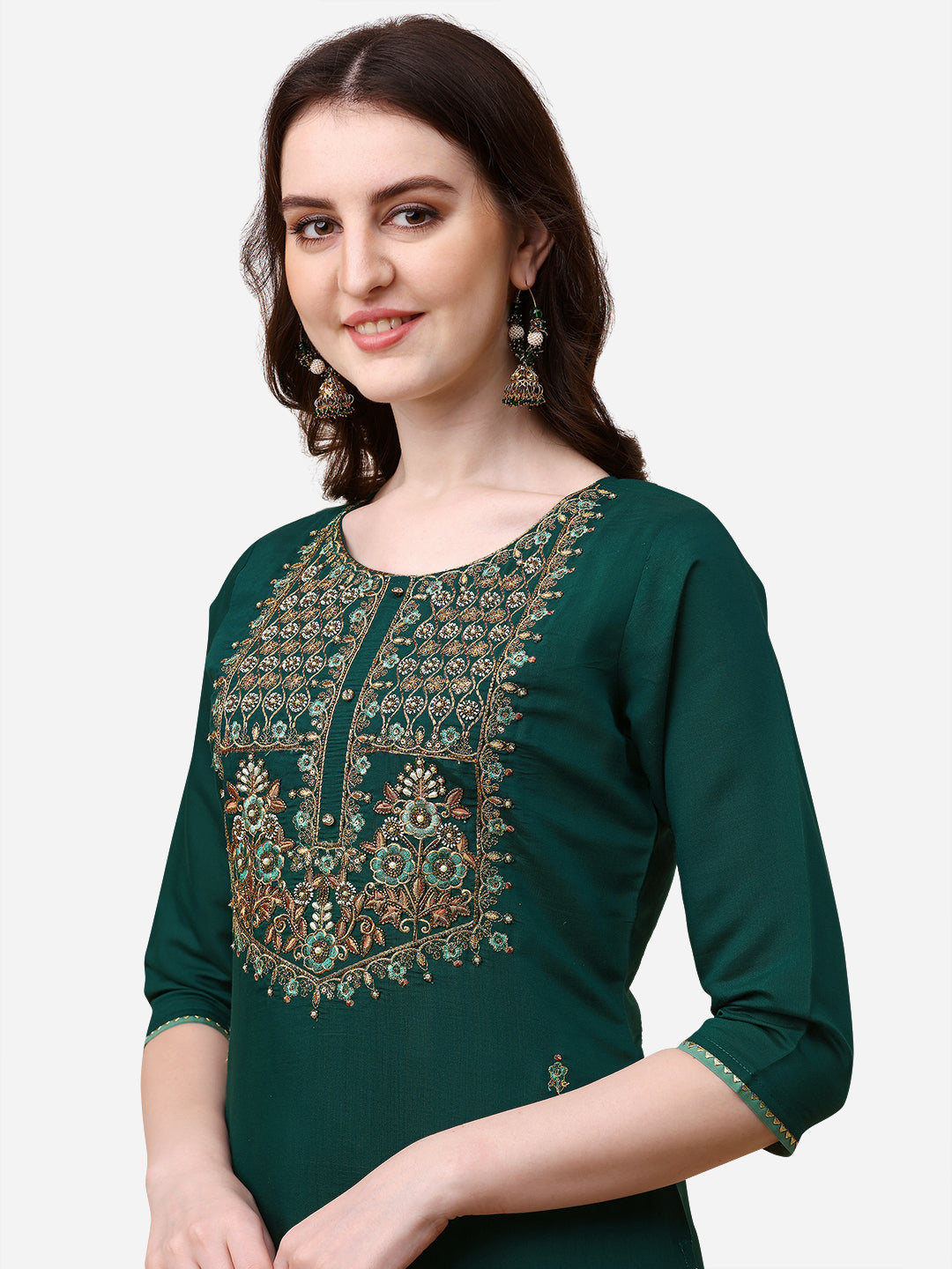 Embroidered Kurta With Pant And Dupatta Set, Multicolor - Hiral Fashion