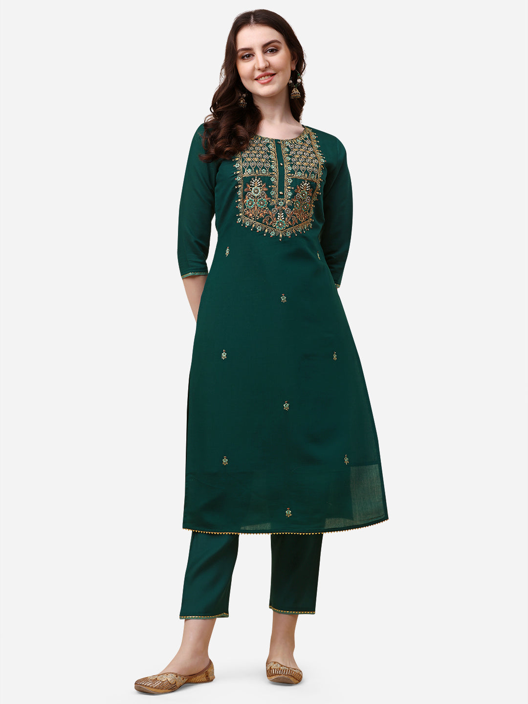 Embroidered Kurta With Pant And Dupatta Set, Multicolor - Hiral Fashion