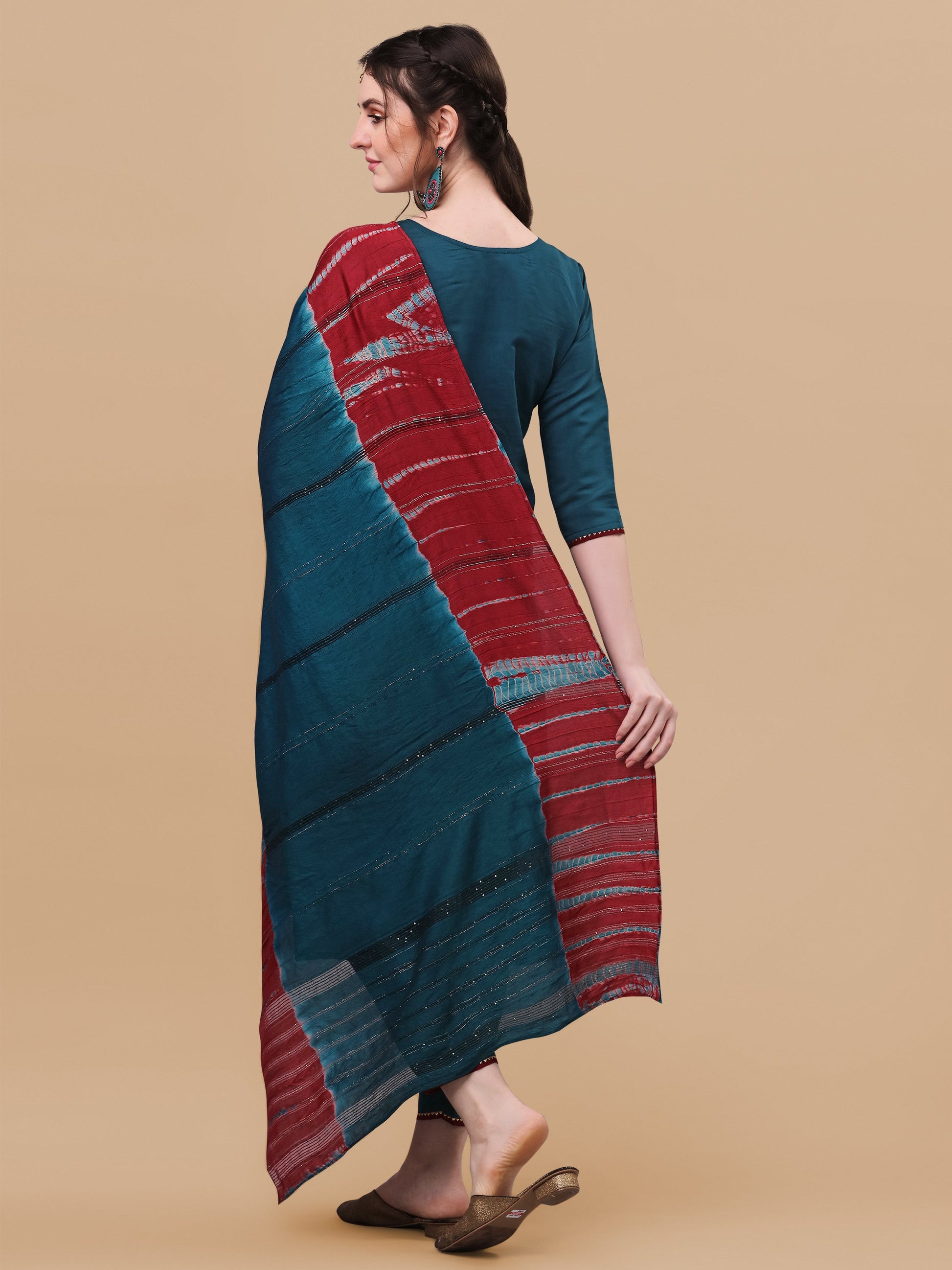 Printed Kurta With Pant And Dupatta Set, Multicolor - Hiral Fashion