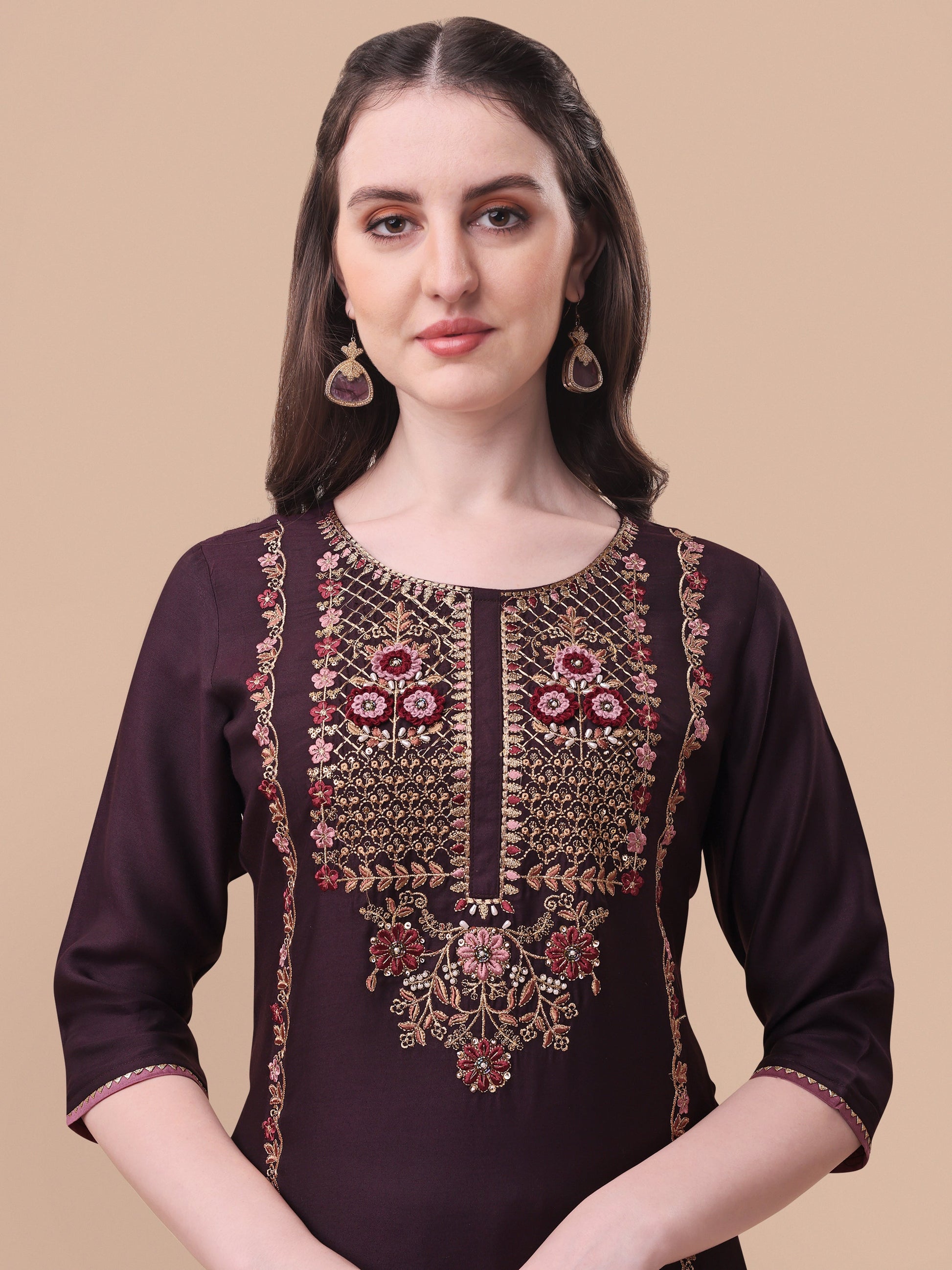 Embroidered Kurta With Pant & Dupatta Set, Multicolor - Hiral Fashion