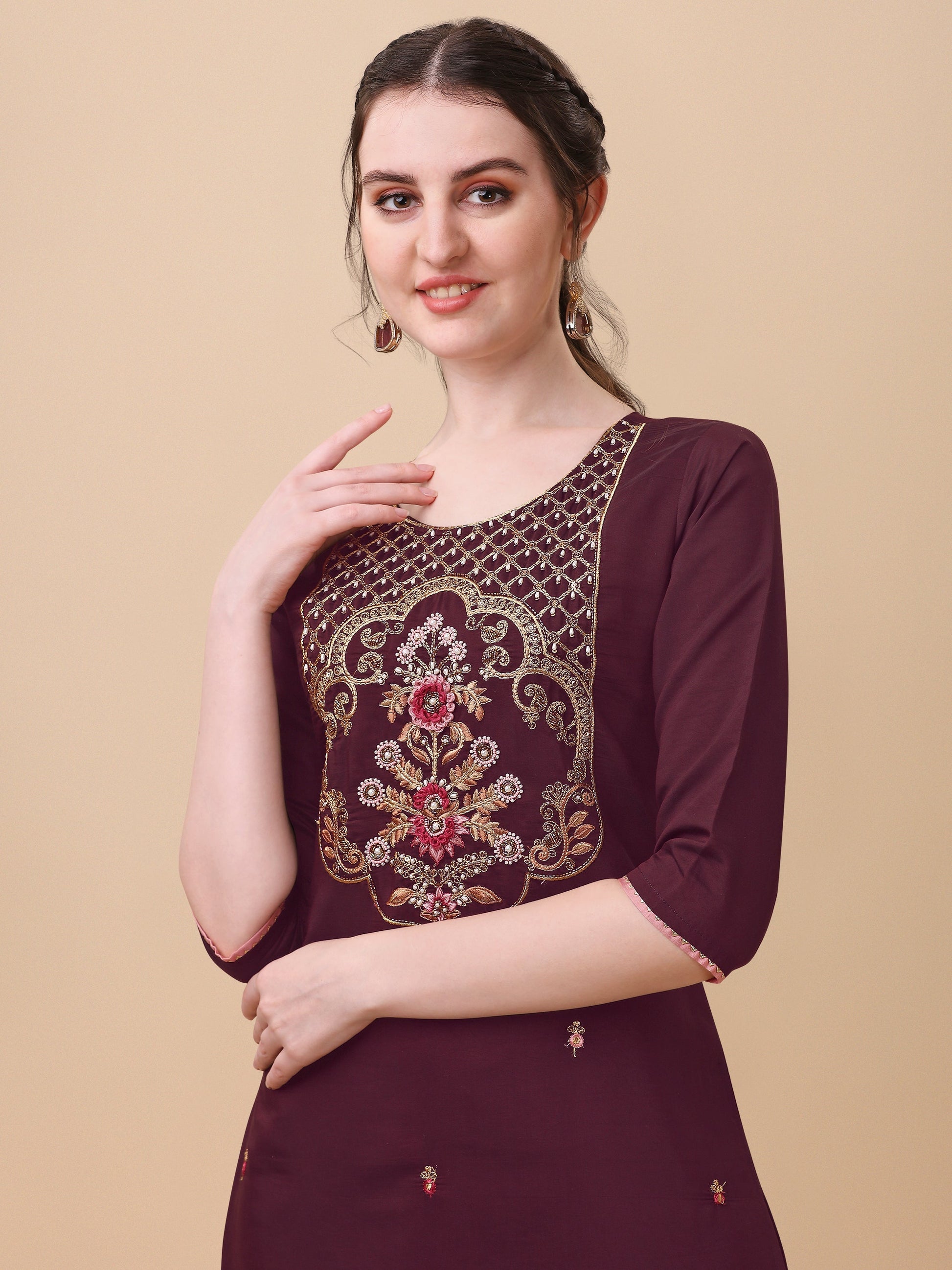 Embroidered Kurta With Pant And Dupatta Set, Multicolor - Hiral Fashion