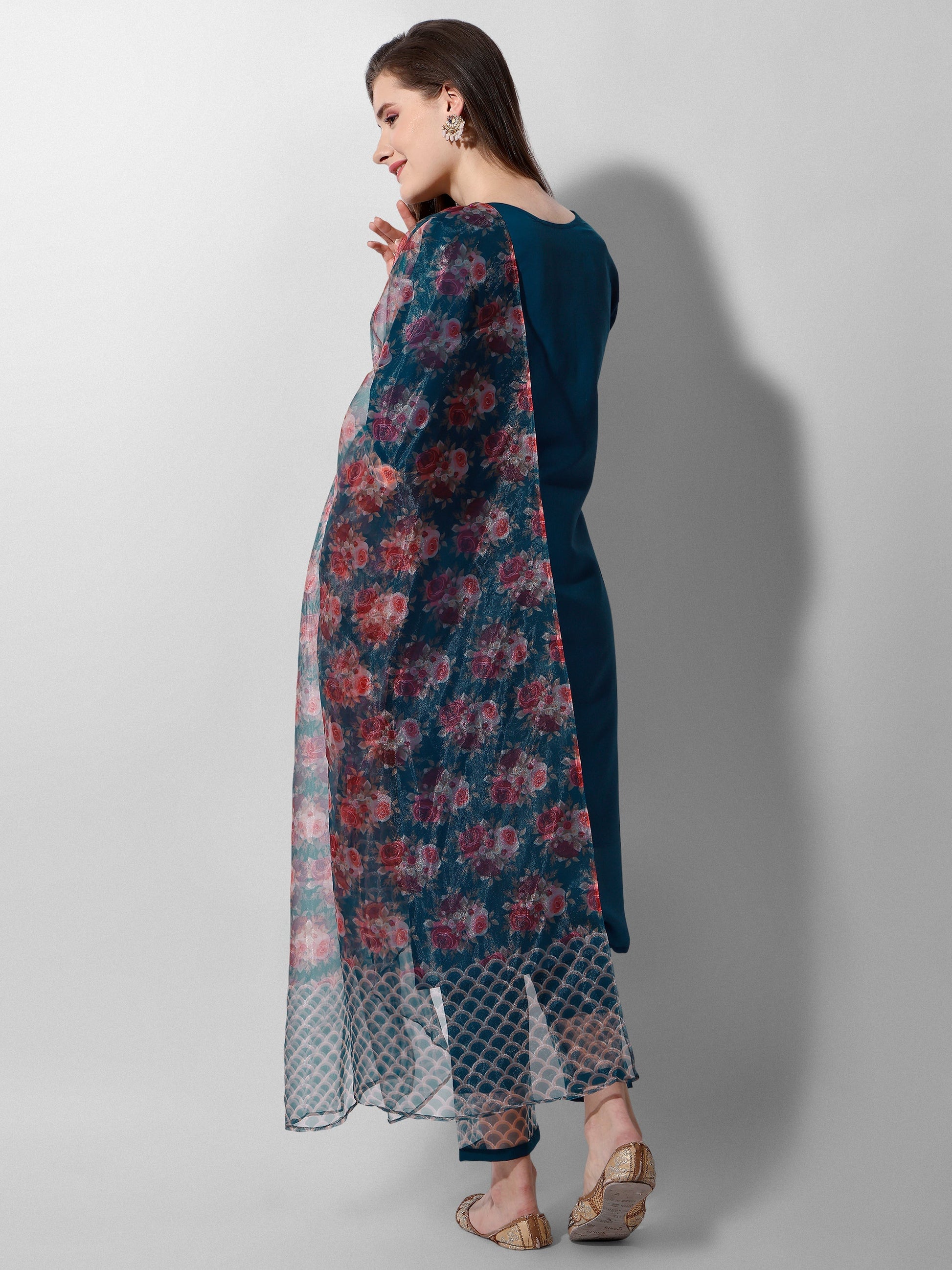 Hand Embroidered Kurta With Pant And Organza Dupatta Set Premium, Multicolor - Hiral Fashion