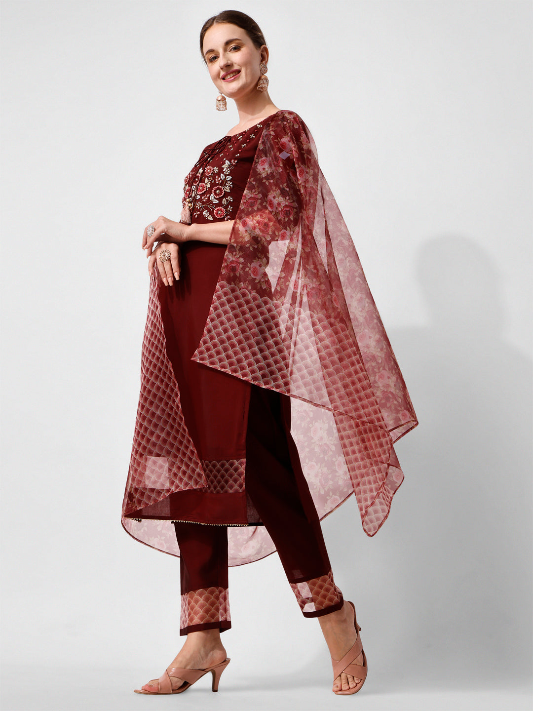 Hand Embroidered Kurta With Pant And Dupatta Set Premium, Multicolor - Hiral Fashion