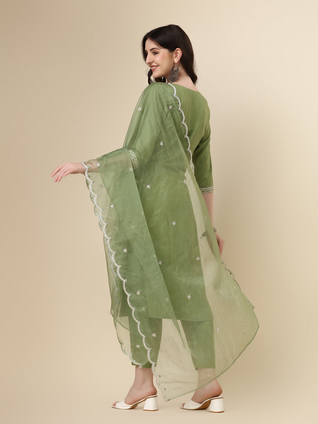 Embroidered Kurta With Pant And Dupatta Set, Multicolor - Hiral Fashion