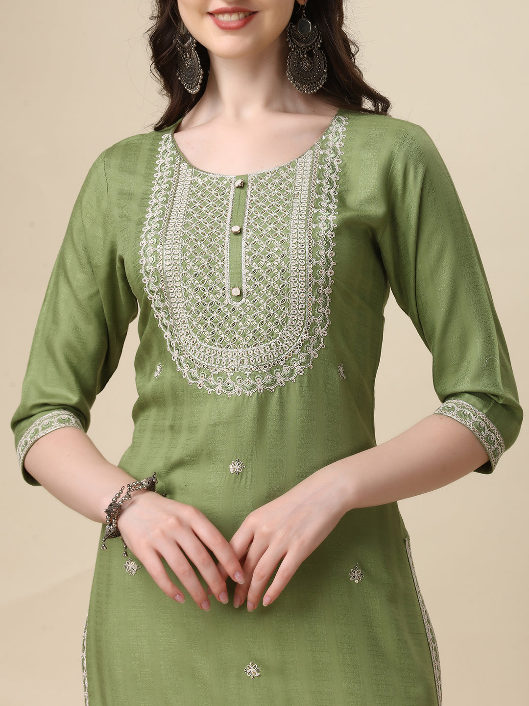 Embroidered Kurta With Pant And Dupatta Set, Multicolor - Hiral Fashion