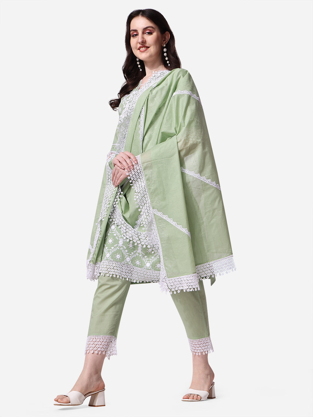 Lucknawi Embroidered Kurta With Pant & Dupatta Set, Multicolor - Hiral Fashion