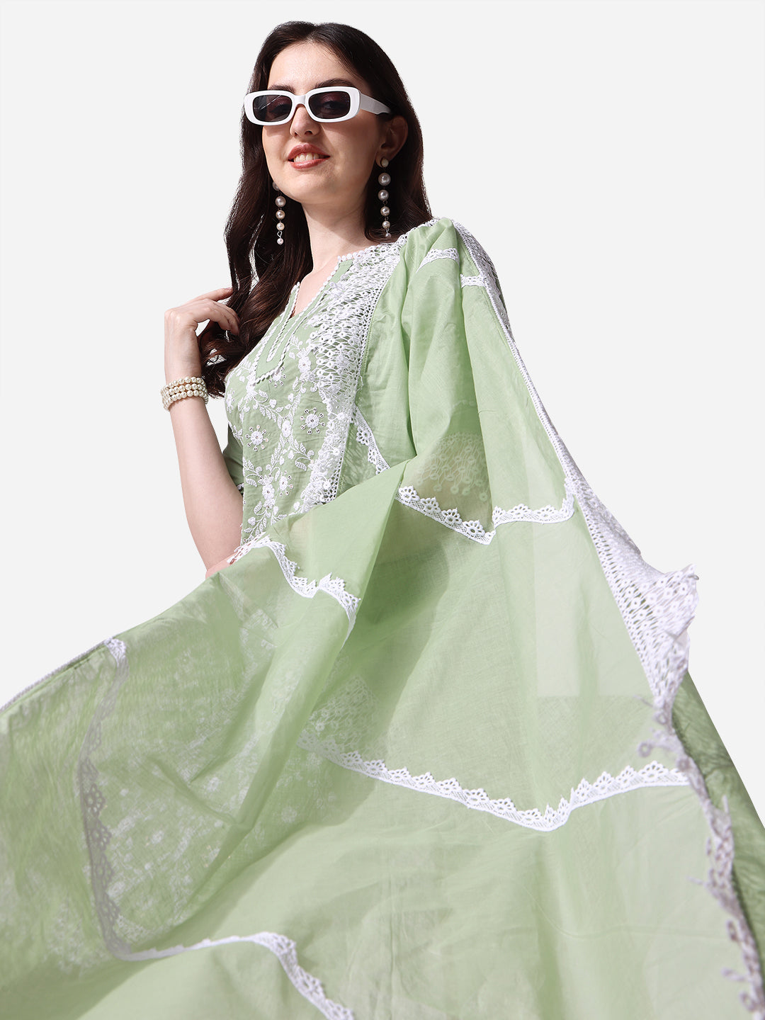 Lucknawi Embroidered Kurta With Pant & Dupatta Set, Multicolor - Hiral Fashion