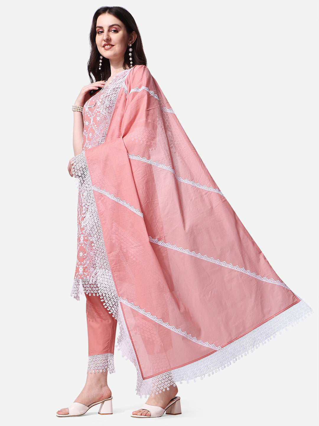 Lucknawi Embroidered Kurta With Pant & Dupatta Set, Multicolor - Hiral Fashion