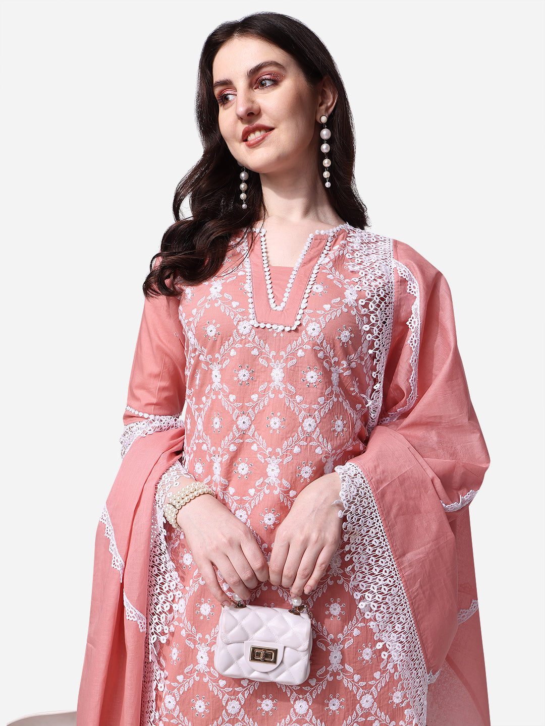 Lucknawi Embroidered Kurta With Pant & Dupatta Set, Multicolor - Hiral Fashion