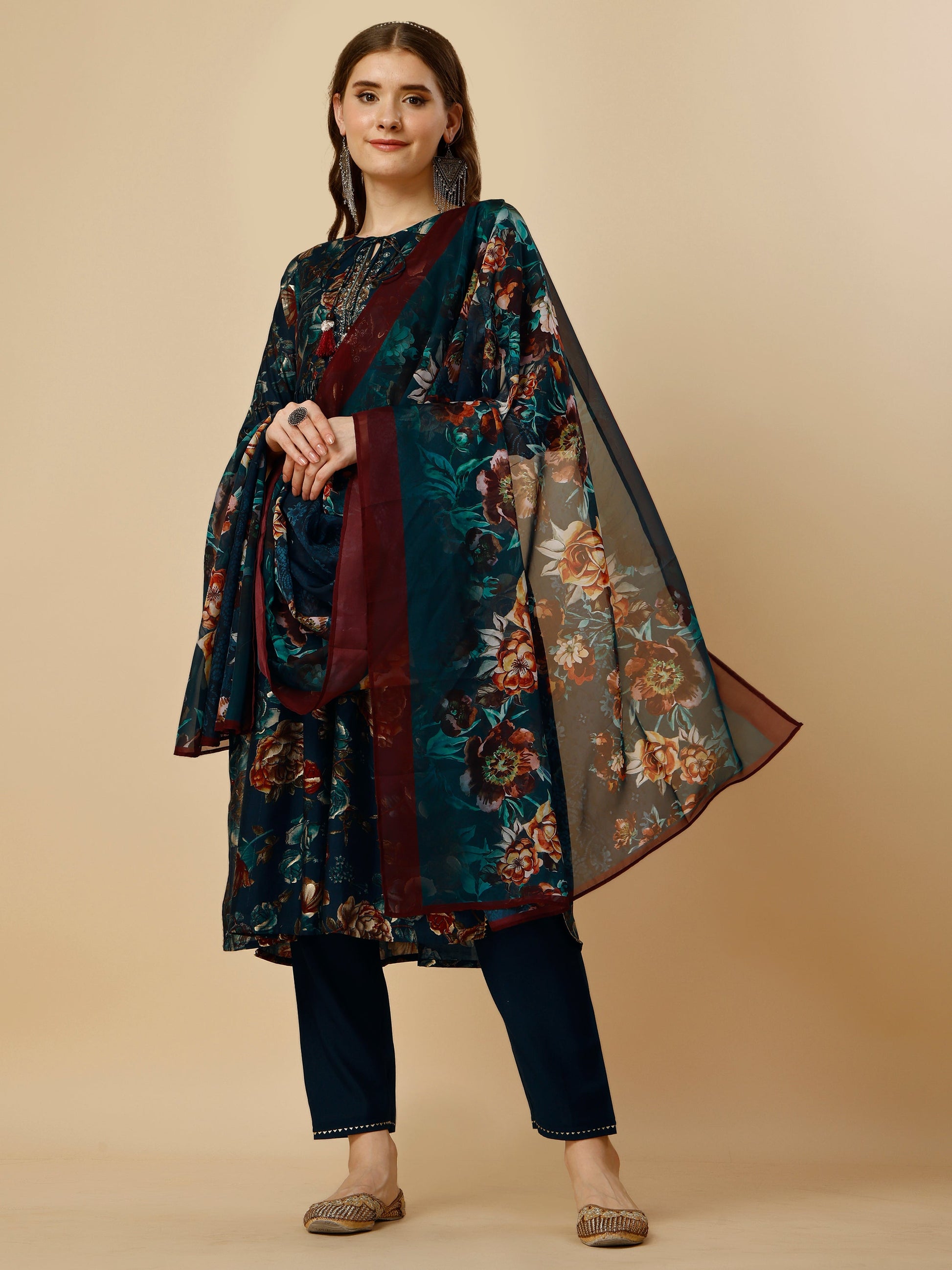 Nayara Cut Kurta With Pant And Dupatta Set, Multicolor - Hiral Fashion