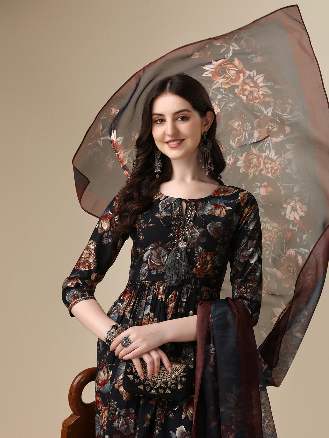Nayra Cut Printed Kurta With Pant And Dupatta Set, Multicolor - Hiral Fashion