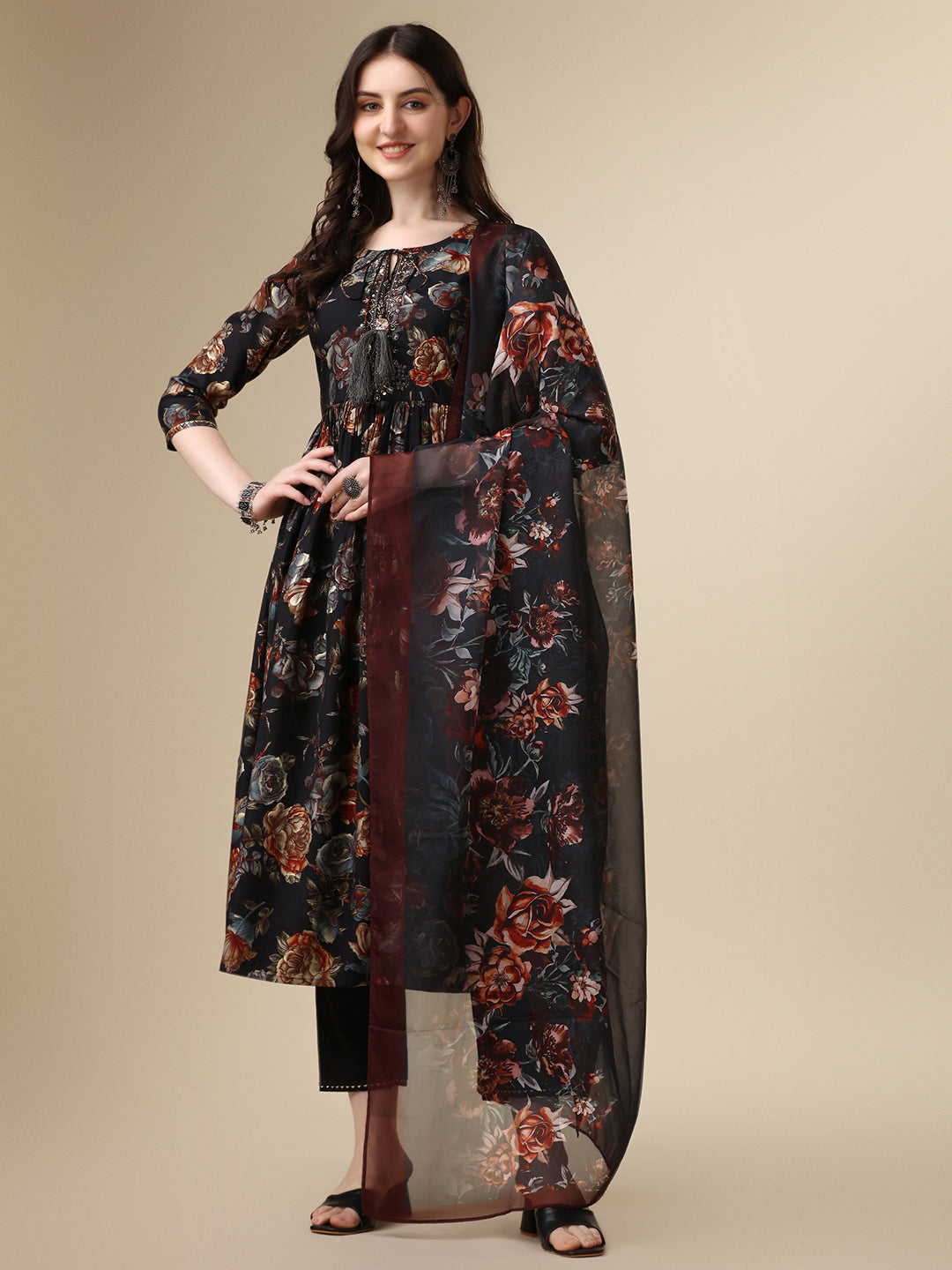 Nayra Cut Printed Kurta With Pant And Dupatta Set, Multicolor - Hiral Fashion