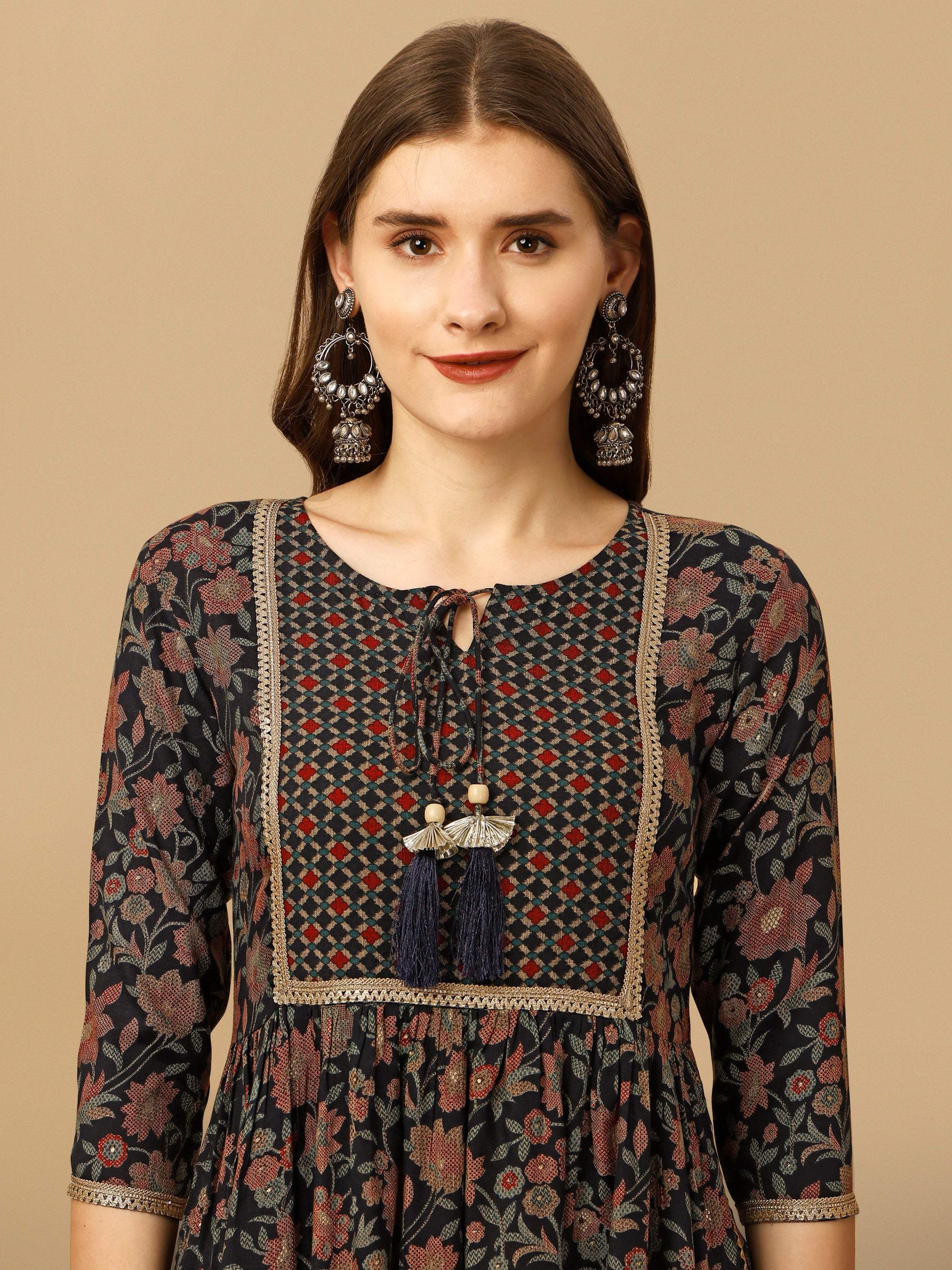 Nayra Cut Embroidered Kurta With Pant And Dupatta Set, Multicolor - Hiral Fashion