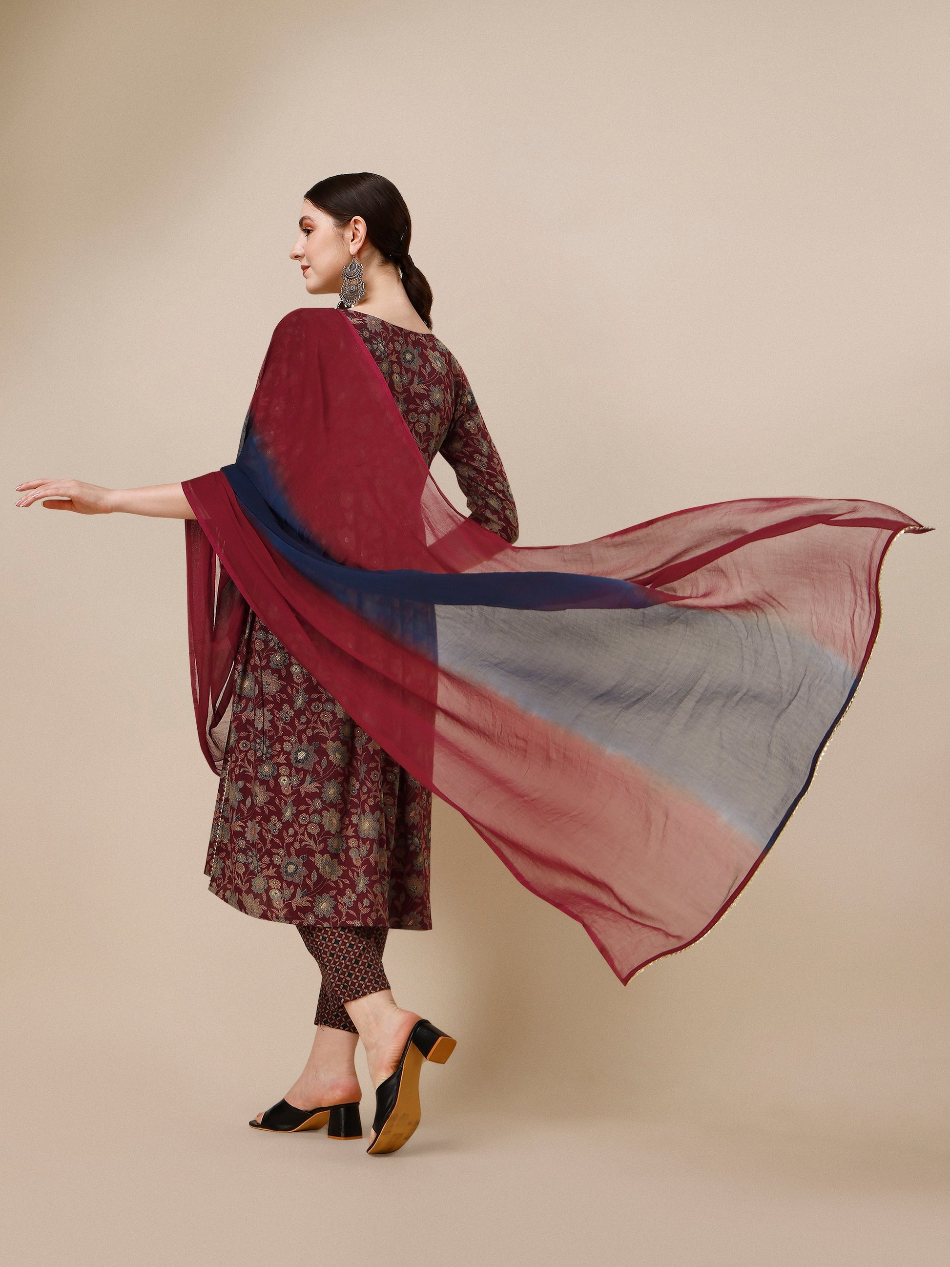 Embroidered Kurta With Pant And Dupatta Set, Multicolor - Hiral Fashion