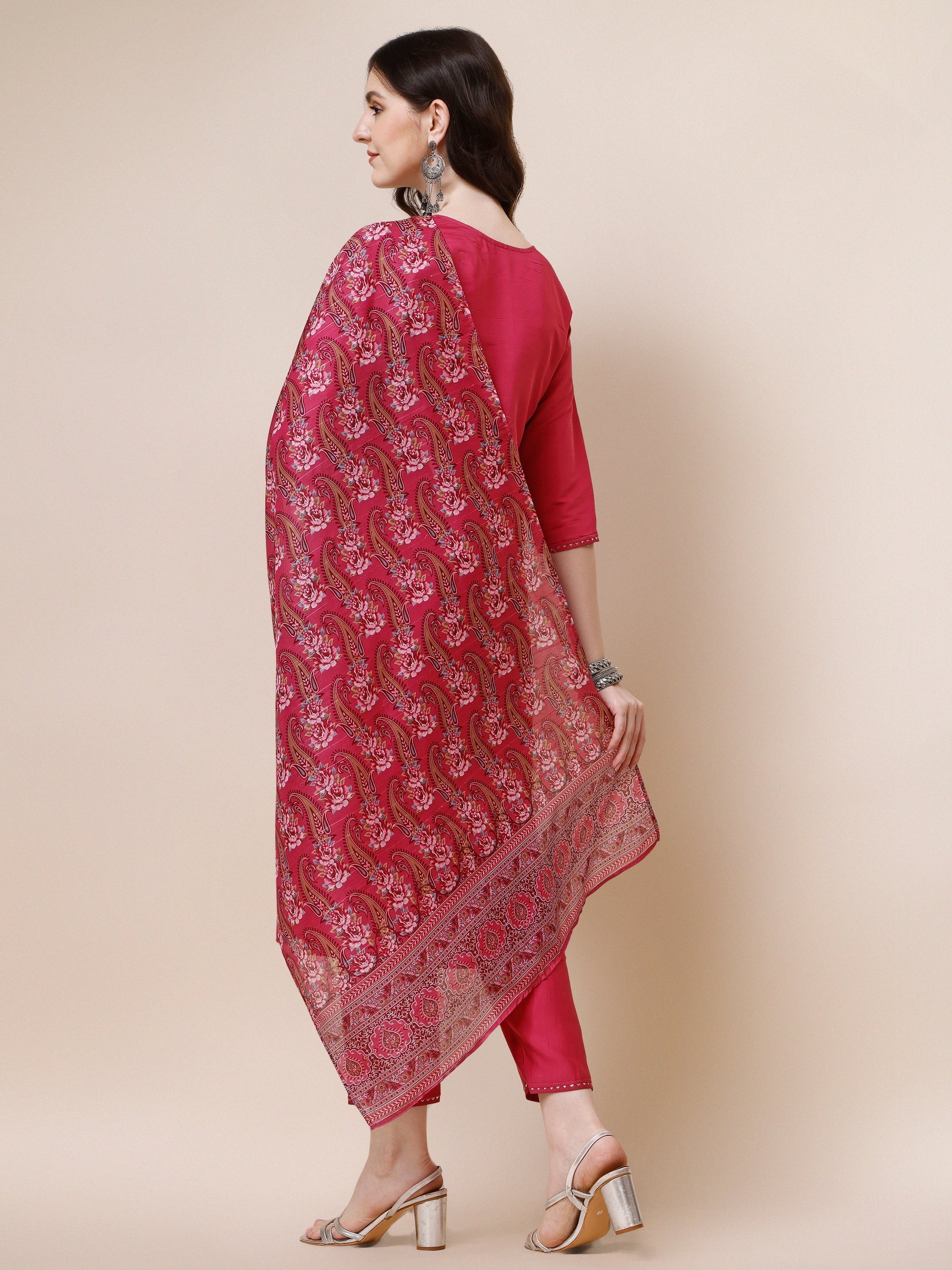 Embroidered Kurta With Pant And Dupatta Set, Multicolor - Hiral Fashion