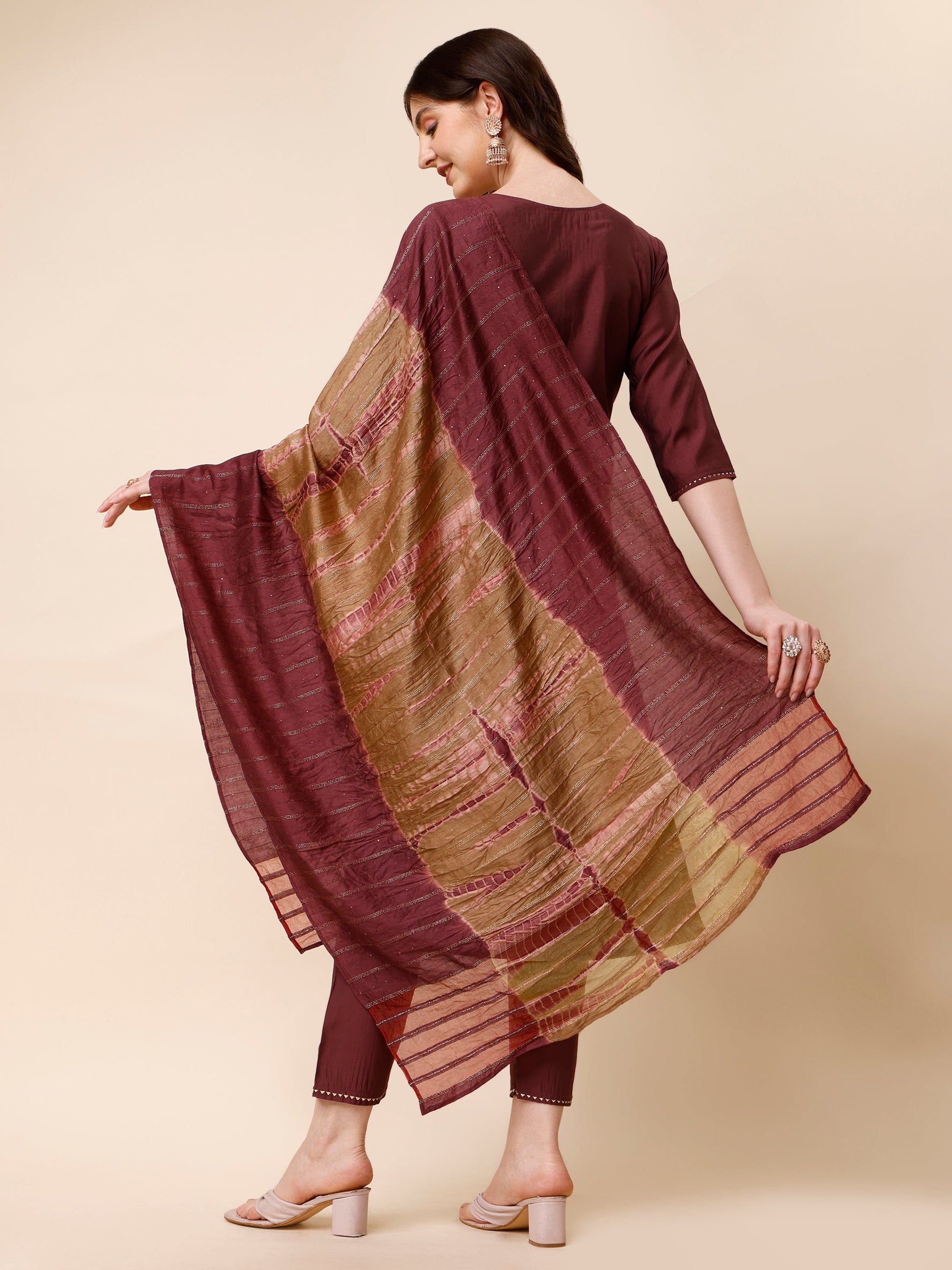 Hand Embroidered Kurta With Pant And Dupatta Set, Multicolor - Hiral Fashion