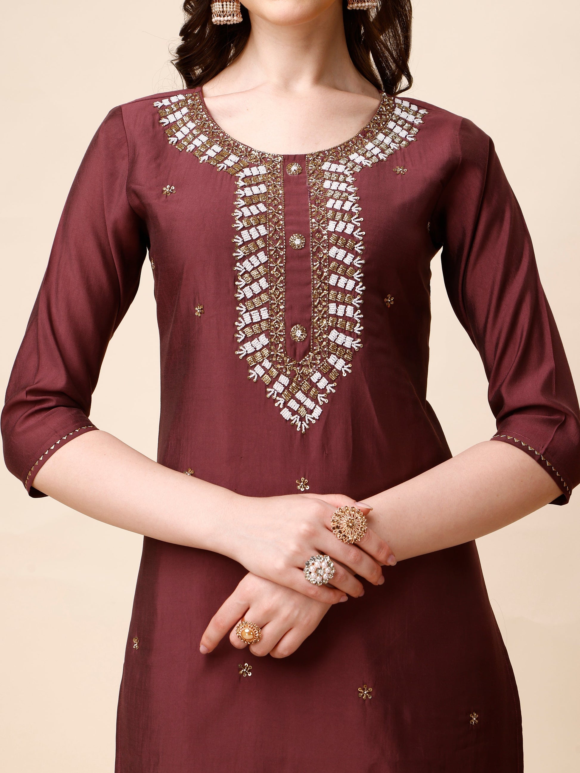 Hand Embroidered Kurta With Pant And Dupatta Set, Multicolor - Hiral Fashion