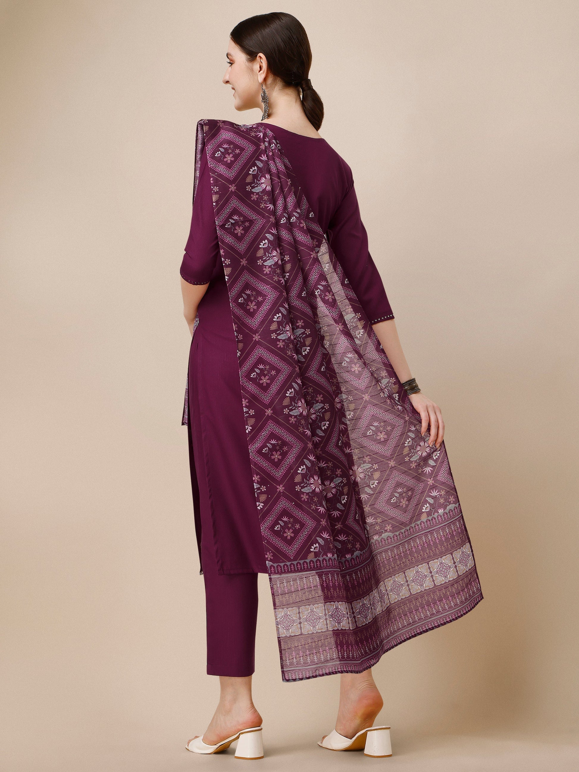 Embroidered Kurta With Pant & Printed Dupatta, Multicolor - Hiral Fashion