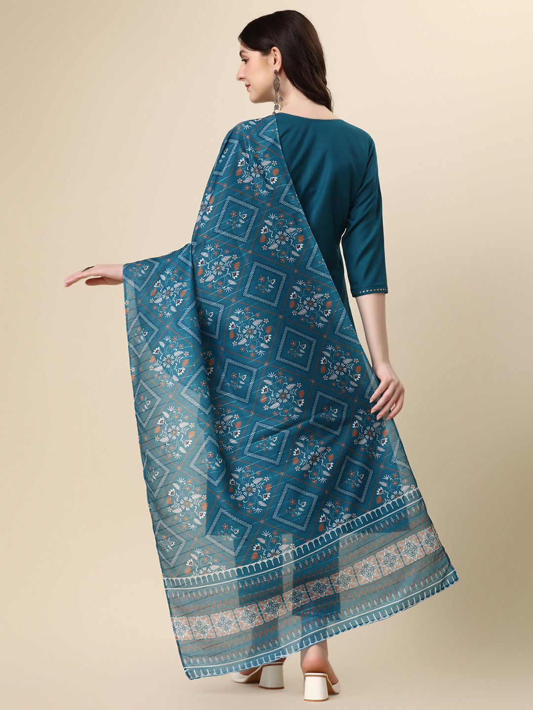 Embroidered Kurta With Pant And Printed Dupatta Set, Multicolor - Hiral Fashion
